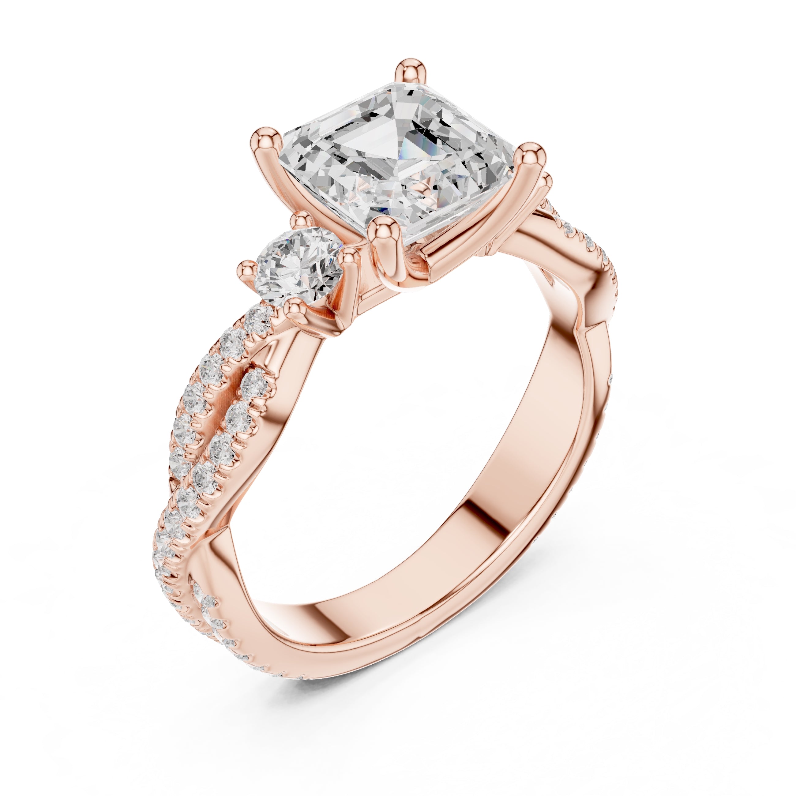 2.00 ct Cascade Twist Engagement Ring 2ct Rose Gold Asscher