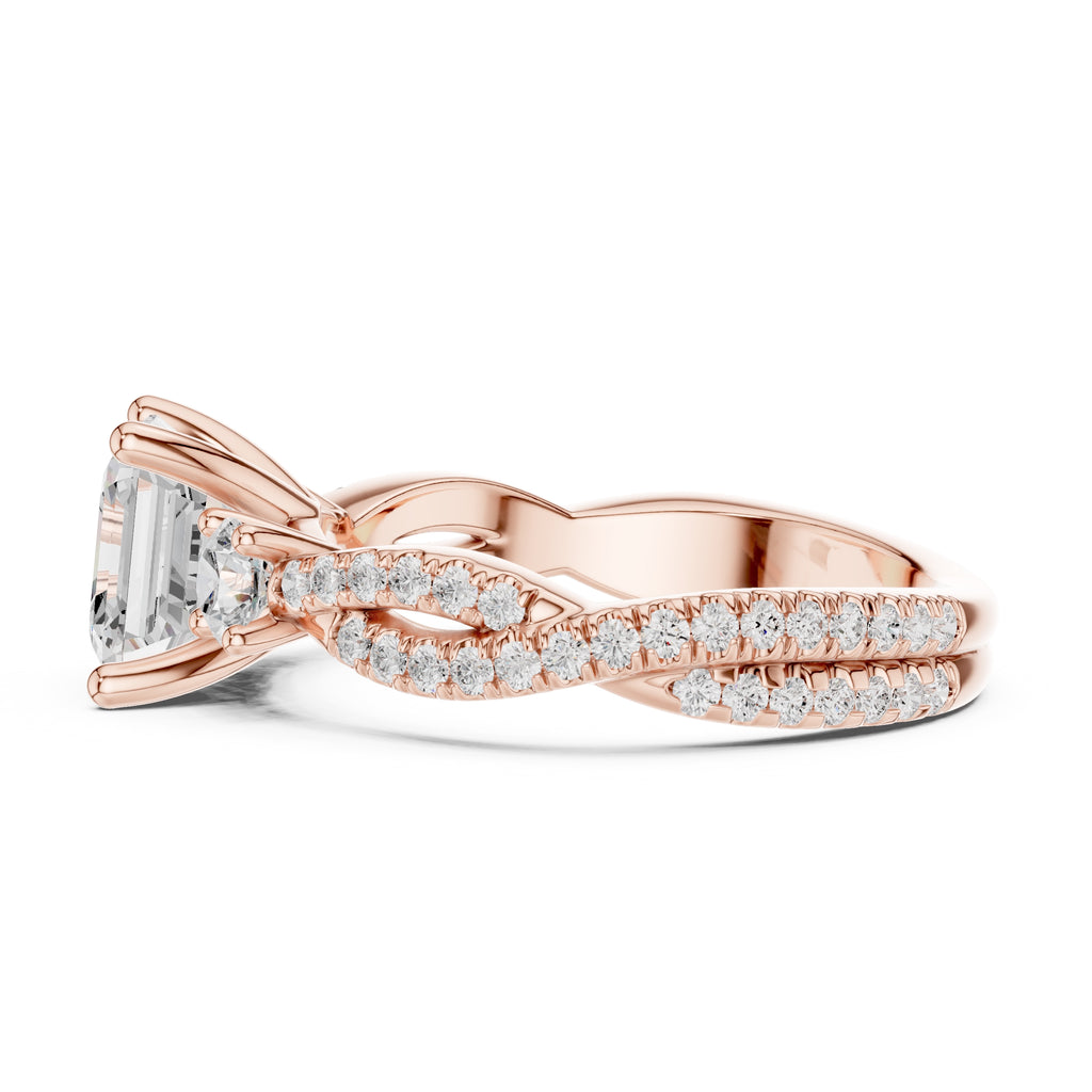 2.00 ct Cascade Twist Engagement Ring 2ct Rose Gold Asscher