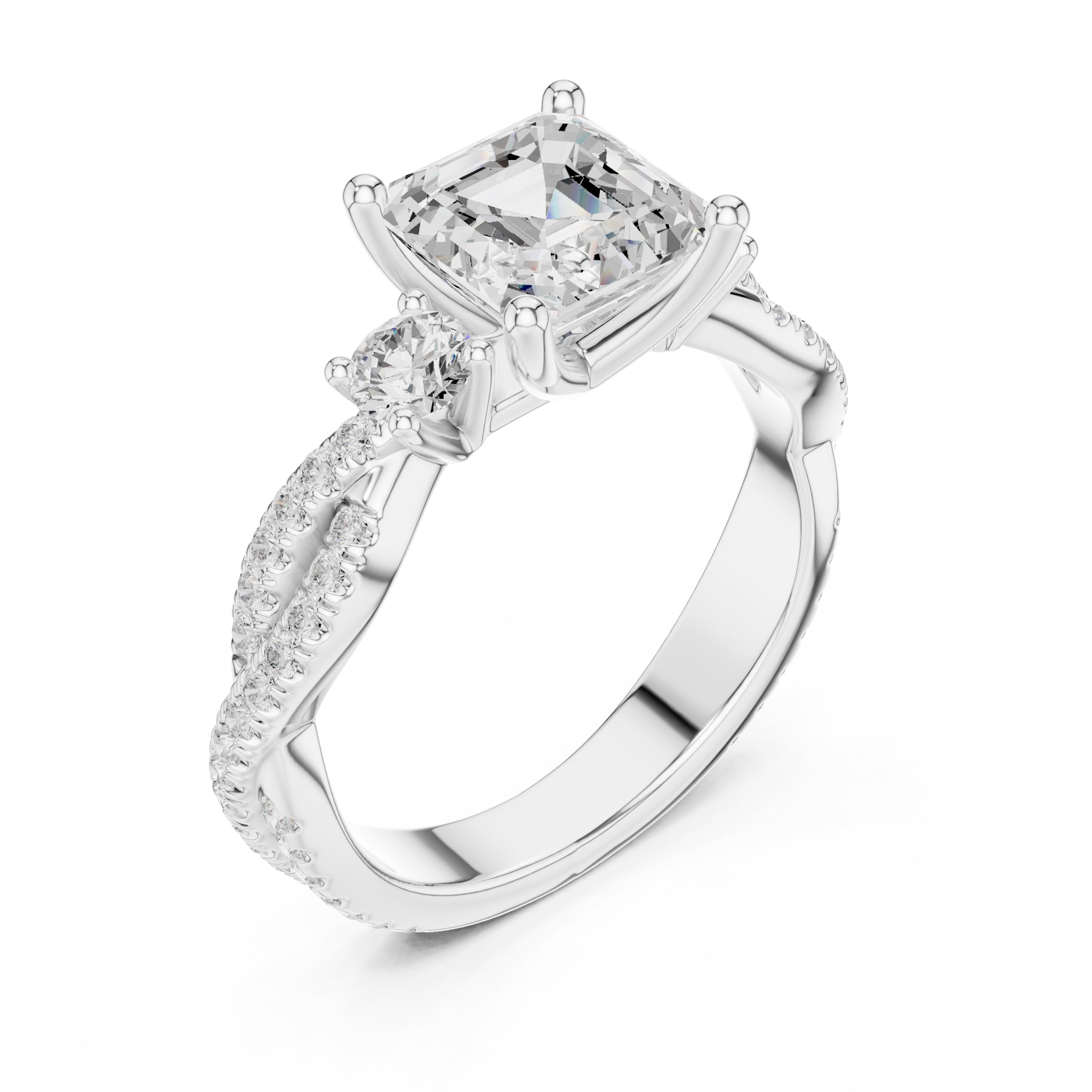 2.00 ct Cascade Twist Engagement Ring 2ct White Gold Asscher