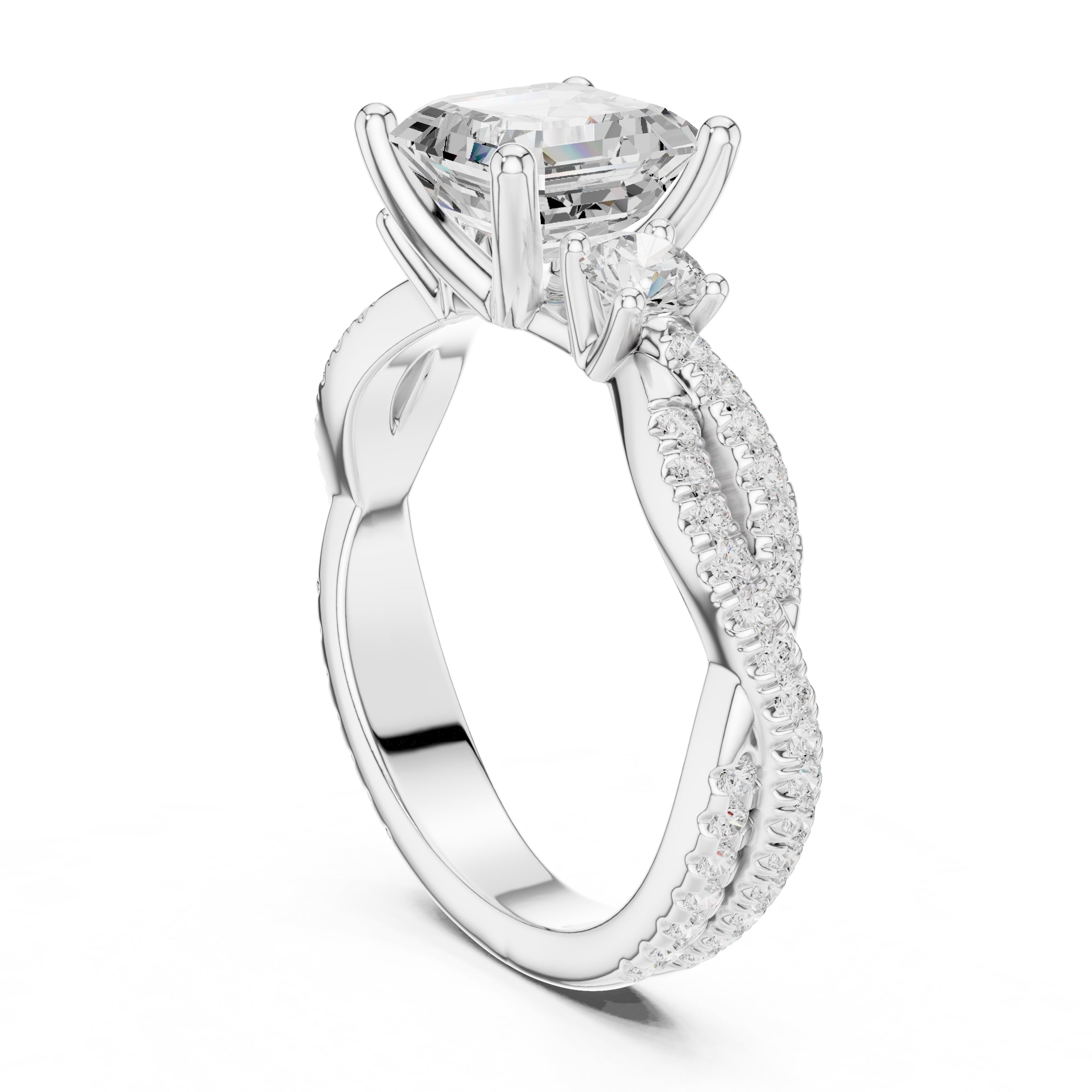 2.00 ct Cascade Twist Engagement Ring 2ct White Gold Asscher
