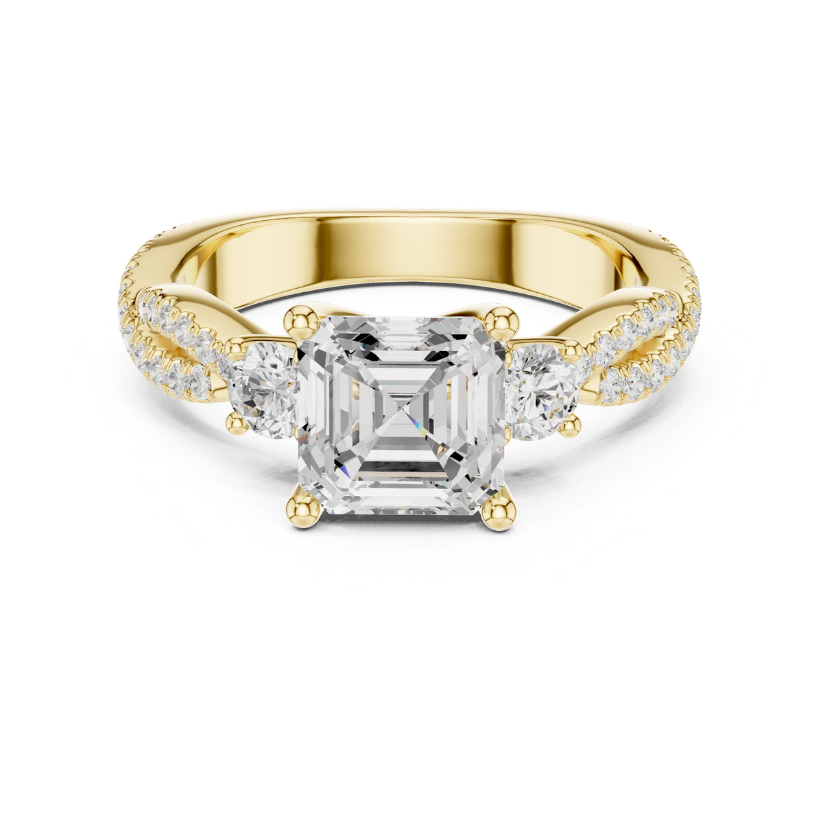 2.00 ct Cascade Twist Engagement Ring 2ct Yellow Gold Asscher
