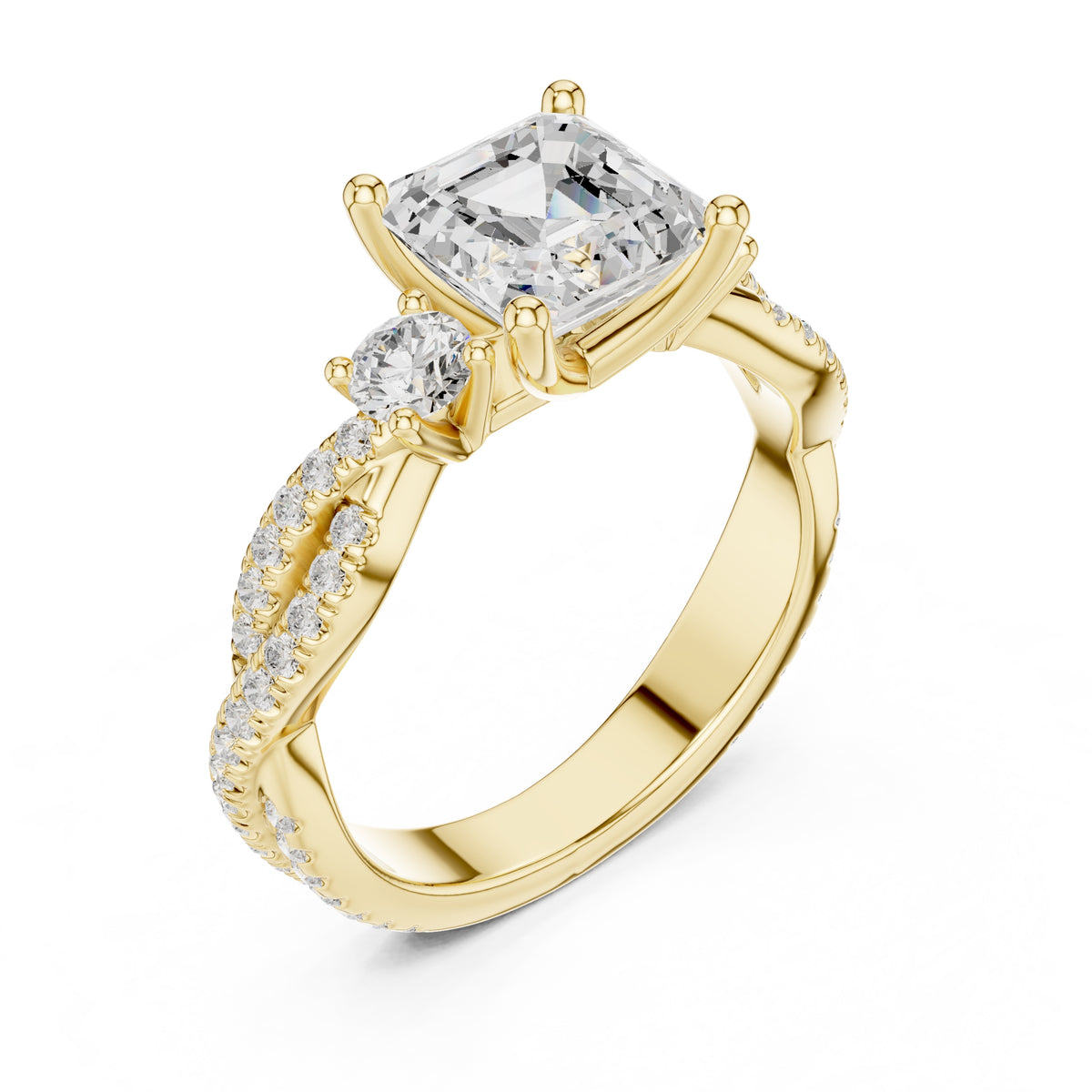 2.00 ct Cascade Twist Engagement Ring 2ct Yellow Gold Asscher
