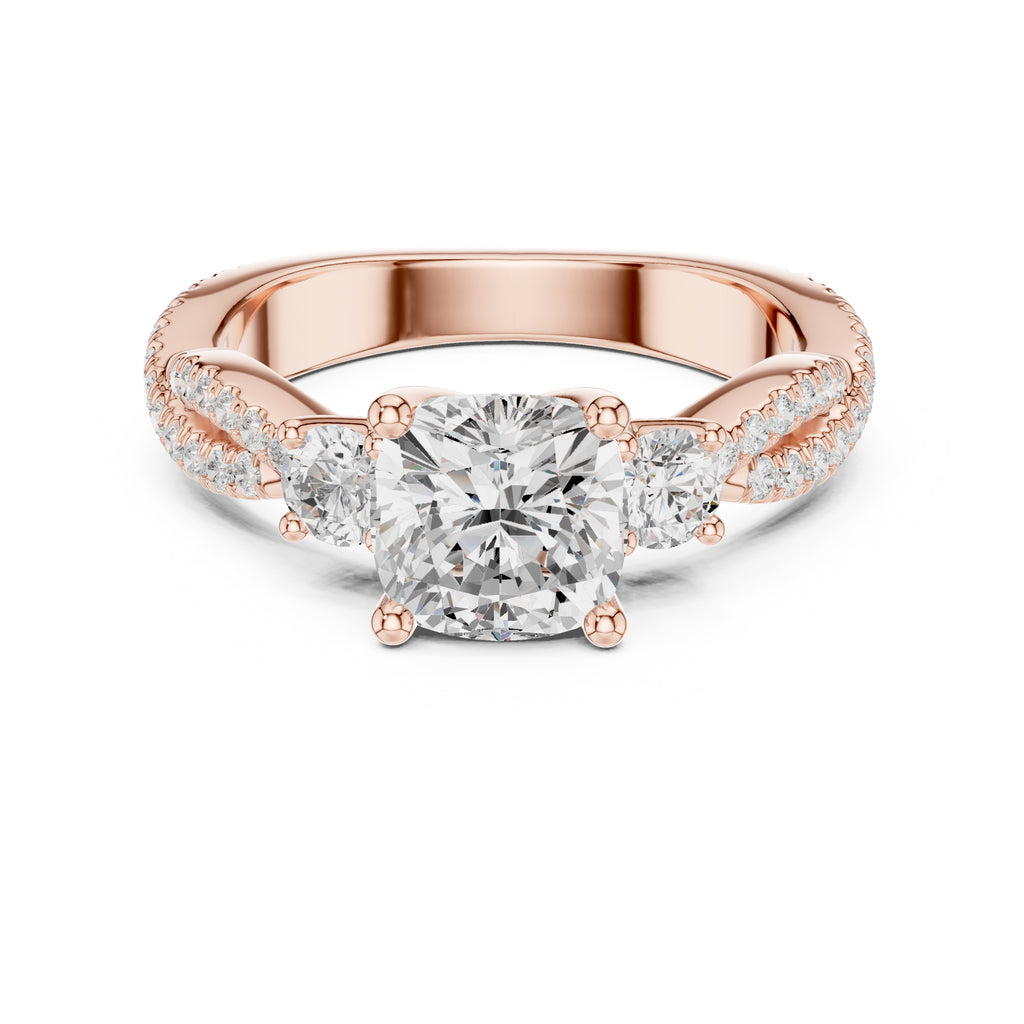 2.00 ct Cascade Twist Engagement Ring 2ct Rose Gold Cushion