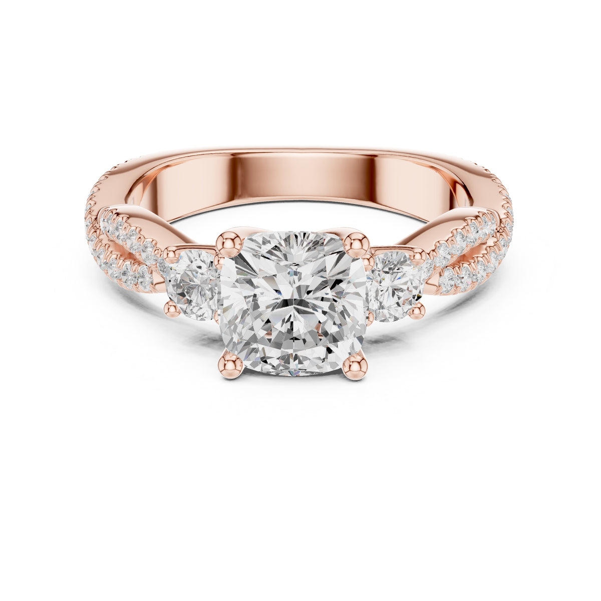 2.00 ct Cascade Twist Engagement Ring 2ct Rose Gold Cushion