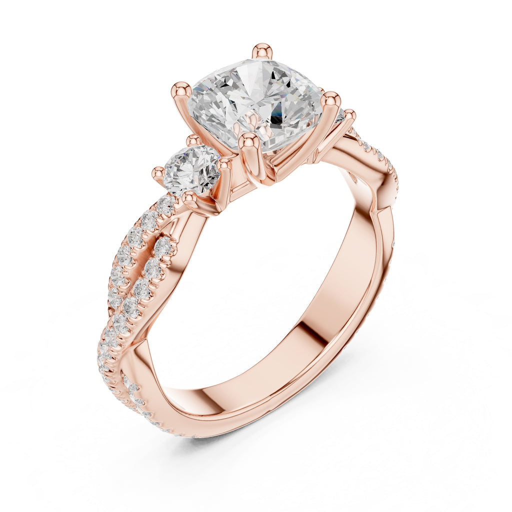 2.00 ct Cascade Twist Engagement Ring 2ct Rose Gold Cushion