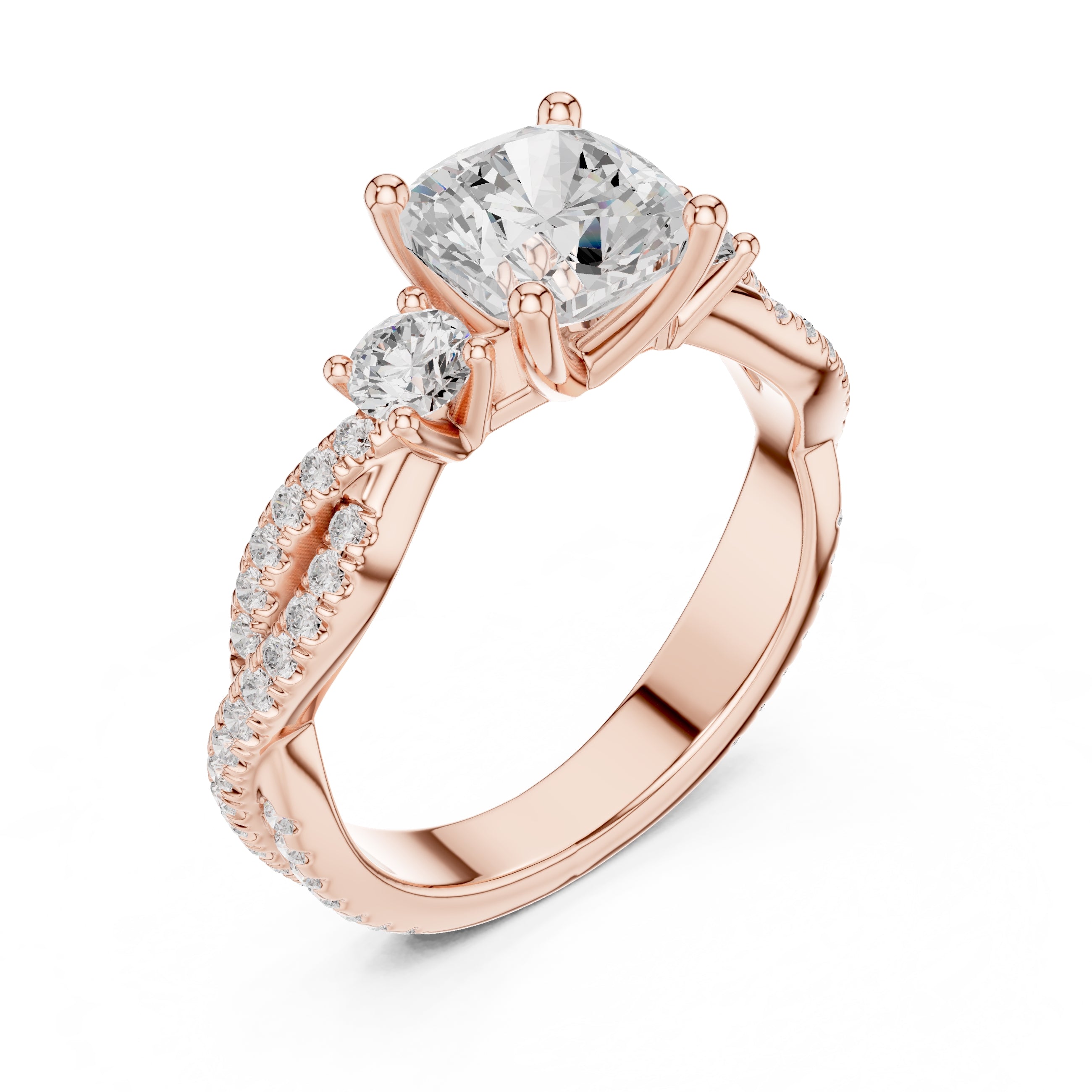 2.00 ct Cascade Twist Engagement Ring 2ct Rose Gold Cushion