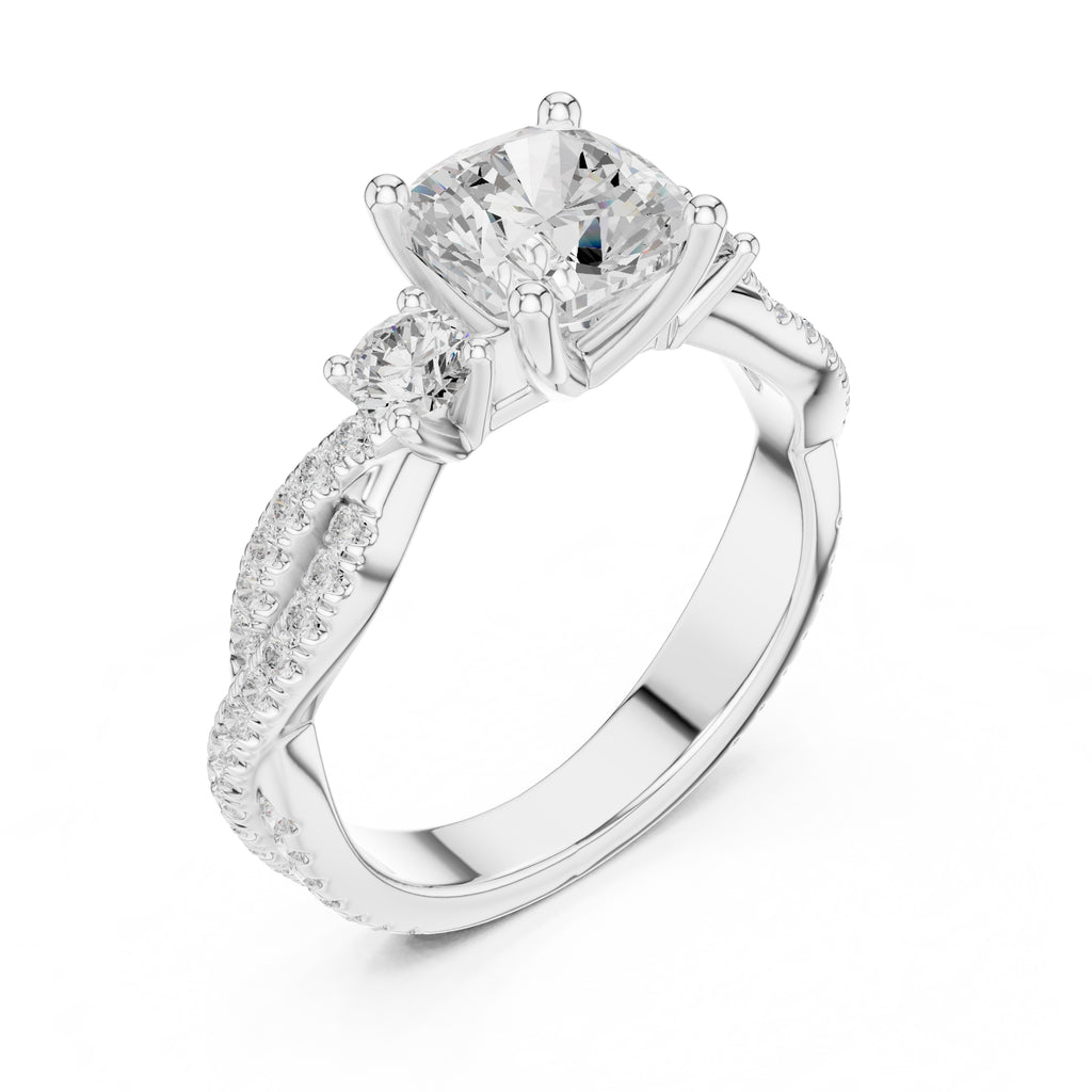 2.00 ct Cascade Twist Engagement Ring 2ct White Gold Cushion