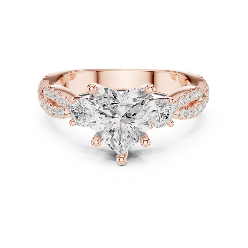 2.00 ct Cascade Twist Engagement Ring 2ct Rose Gold Heart