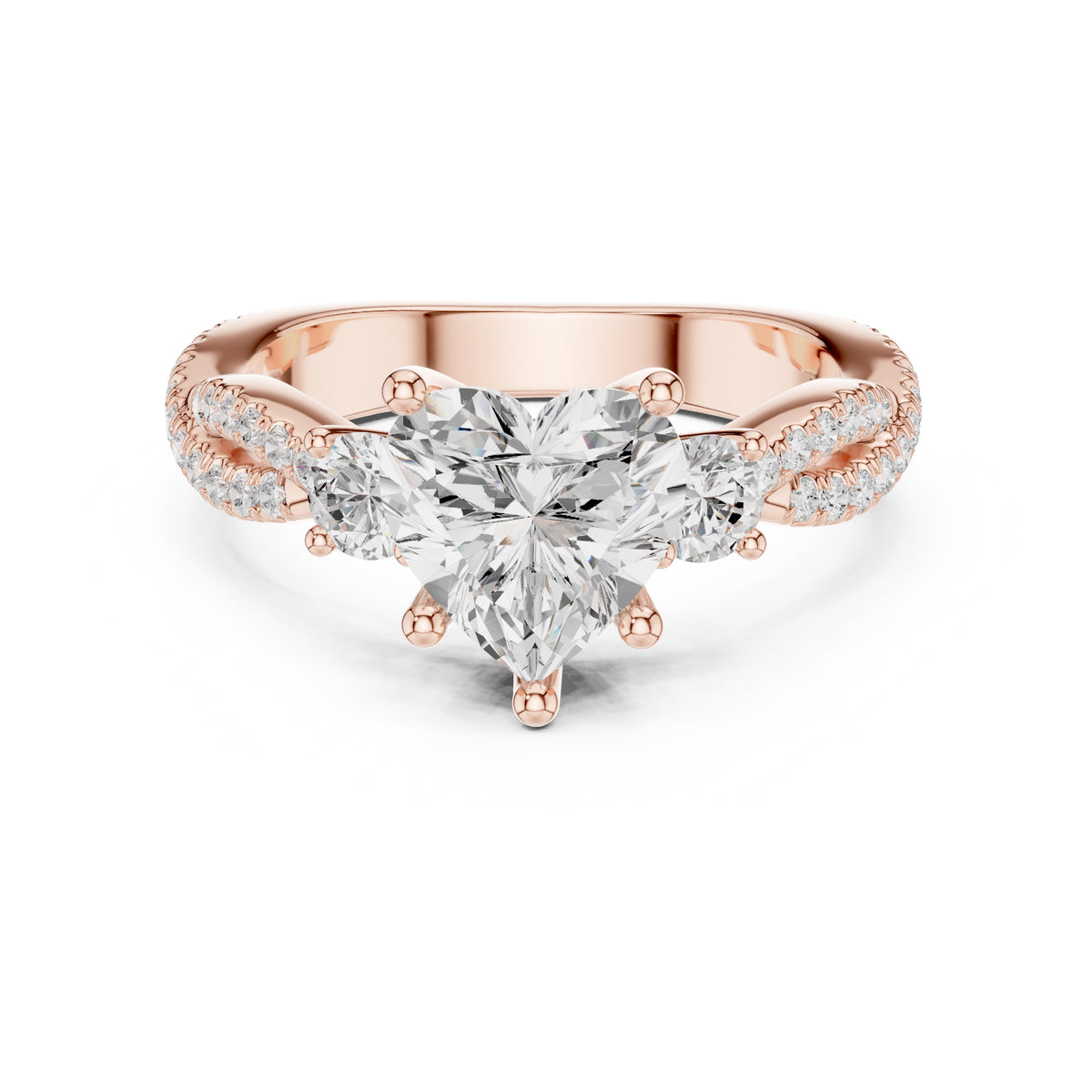 2.00 ct Cascade Twist Engagement Ring 2ct Rose Gold Heart