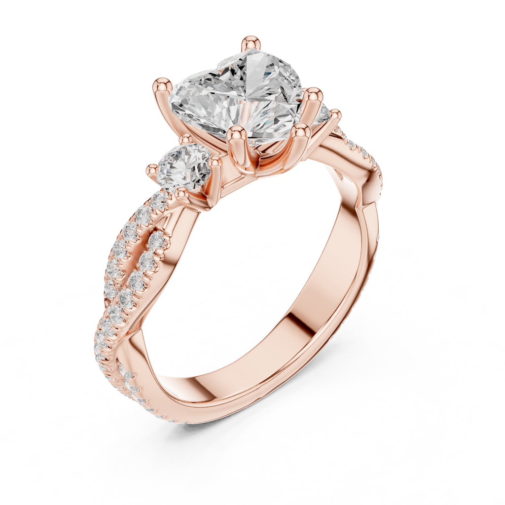 2.00 ct Cascade Twist Engagement Ring 2ct Rose Gold Heart