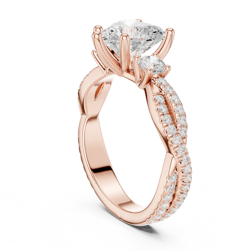 2.00 ct Cascade Twist Engagement Ring 2ct Rose Gold Heart