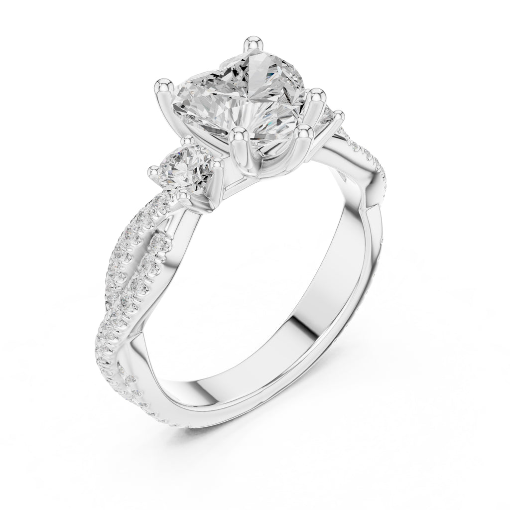 2.00 ct Cascade Twist Engagement Ring 2ct White Gold Heart