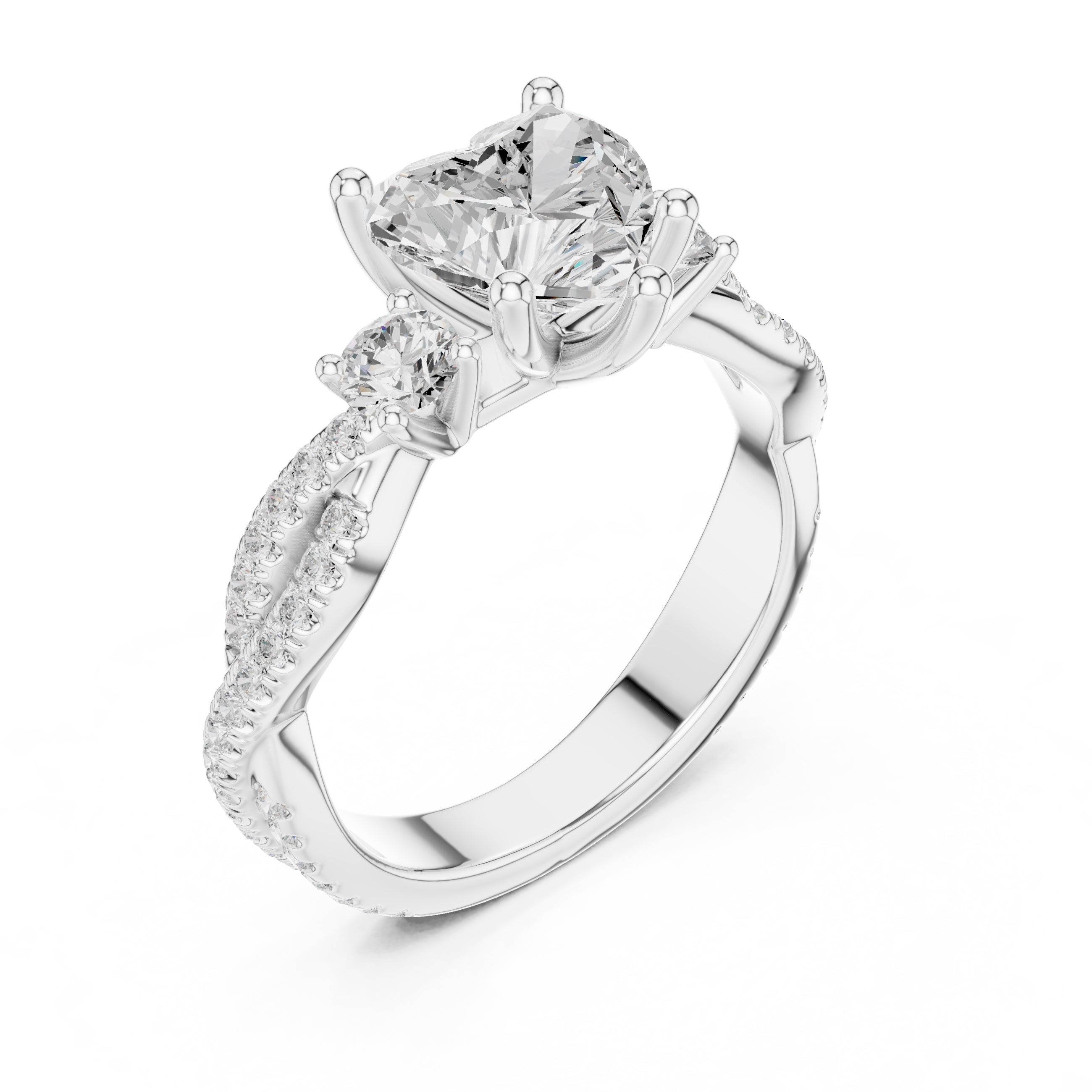 2.00 ct Cascade Twist Engagement Ring 2ct White Gold Heart