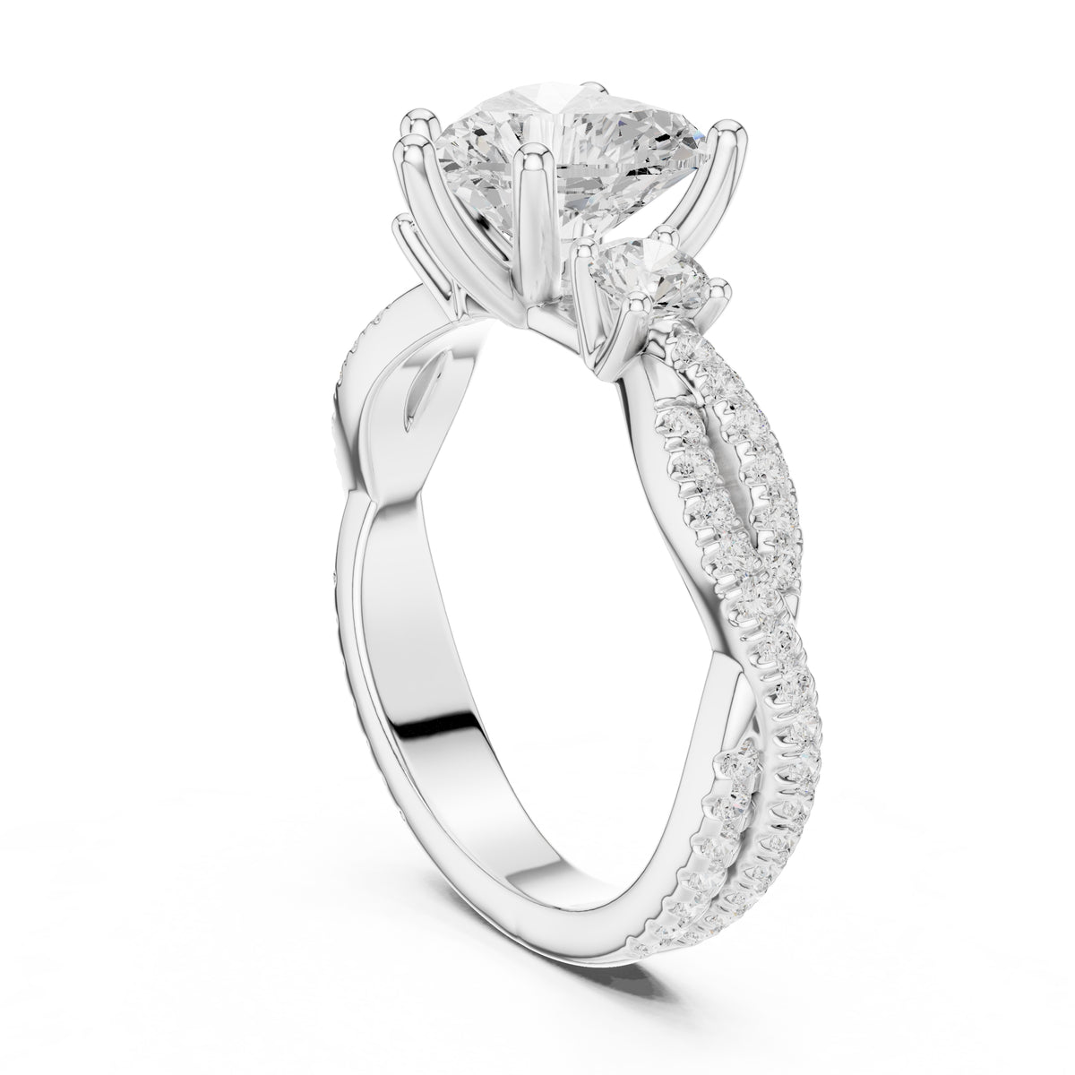 2.00 ct Cascade Twist Engagement Ring 2ct White Gold Heart
