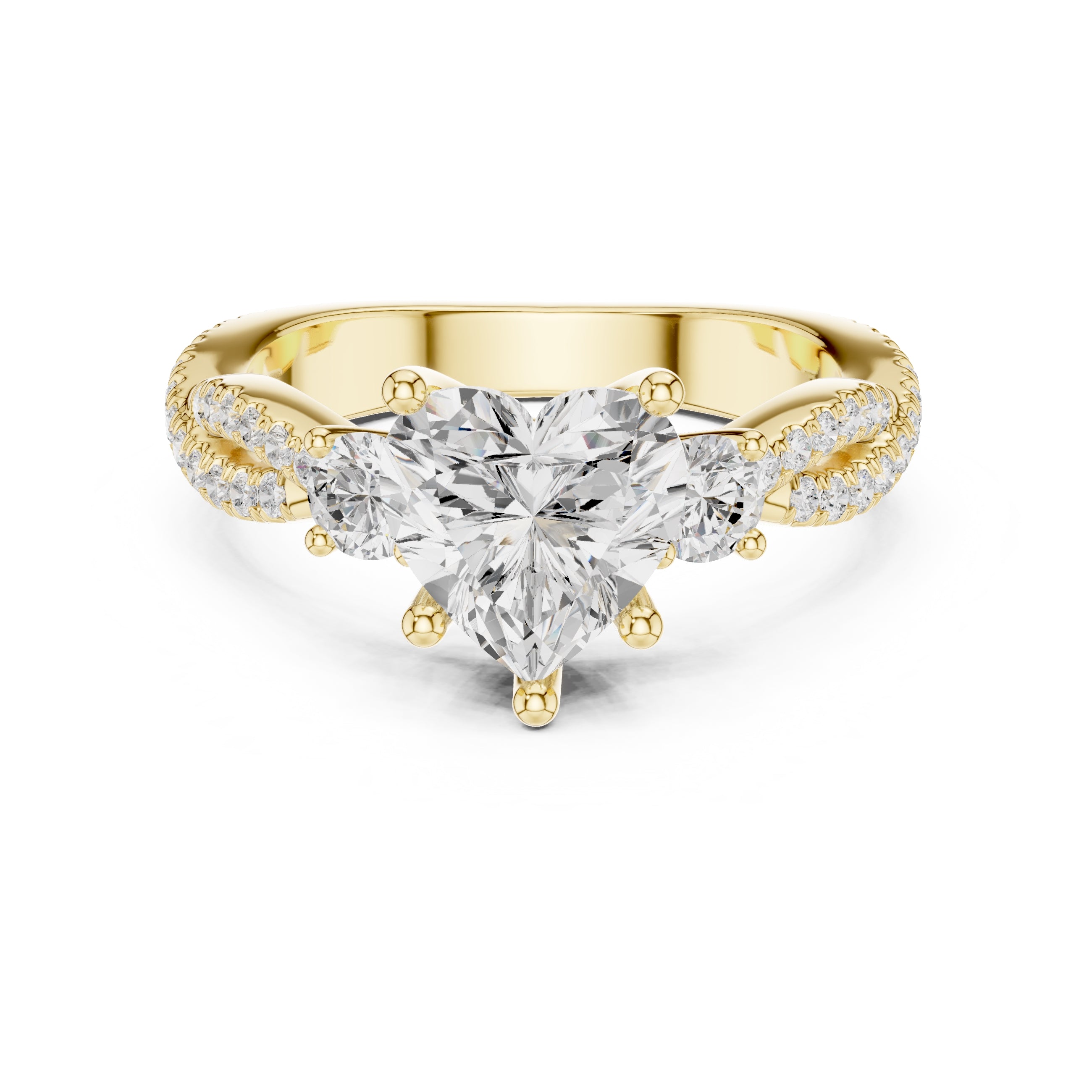 2.00 ct Cascade Twist Engagement Ring 2ct Yellow Gold Heart