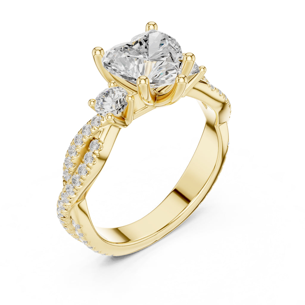 2.00 ct Cascade Twist Engagement Ring 2ct Yellow Gold Heart