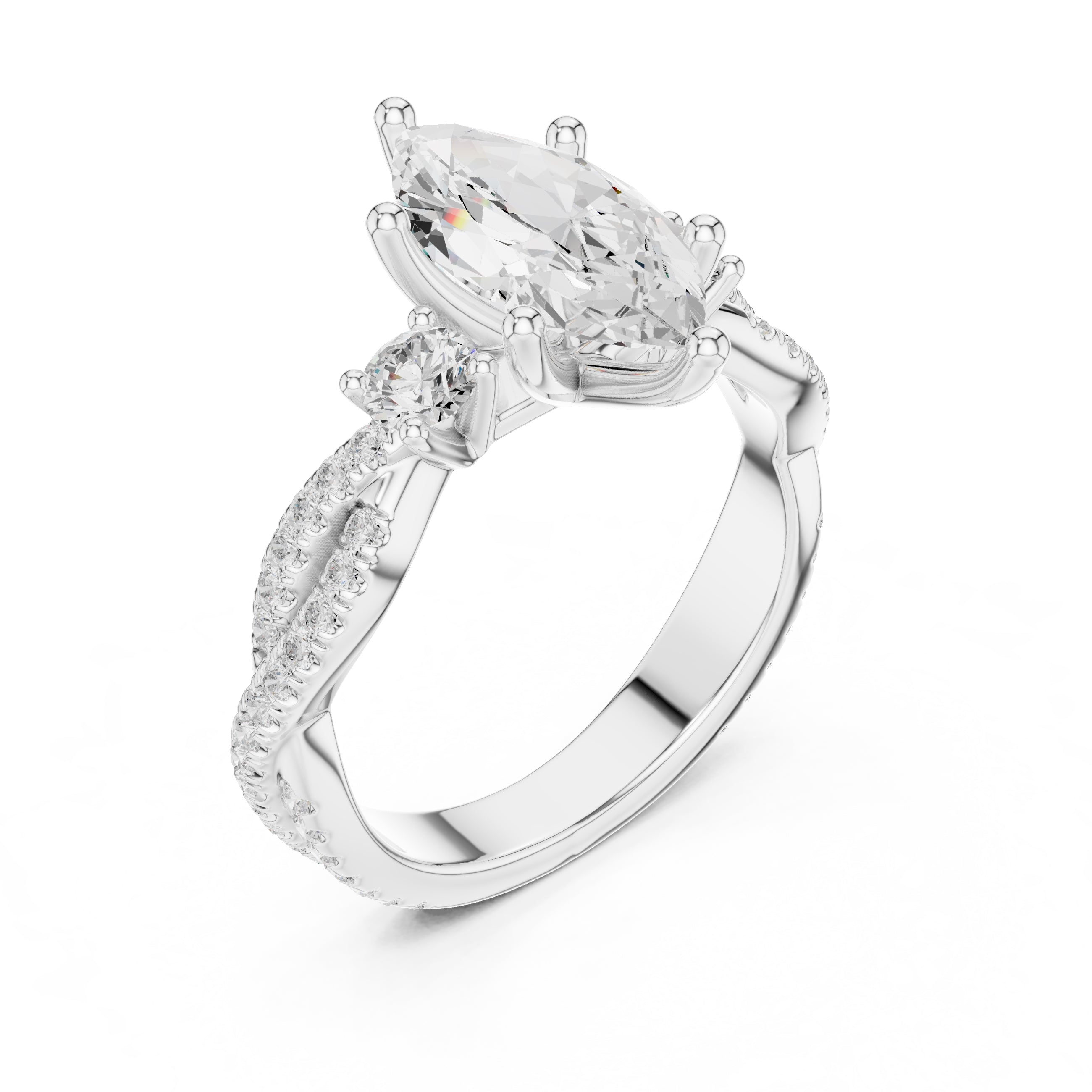 2.00 ct Cascade Twist Engagement Ring 2ct White Gold Marquise