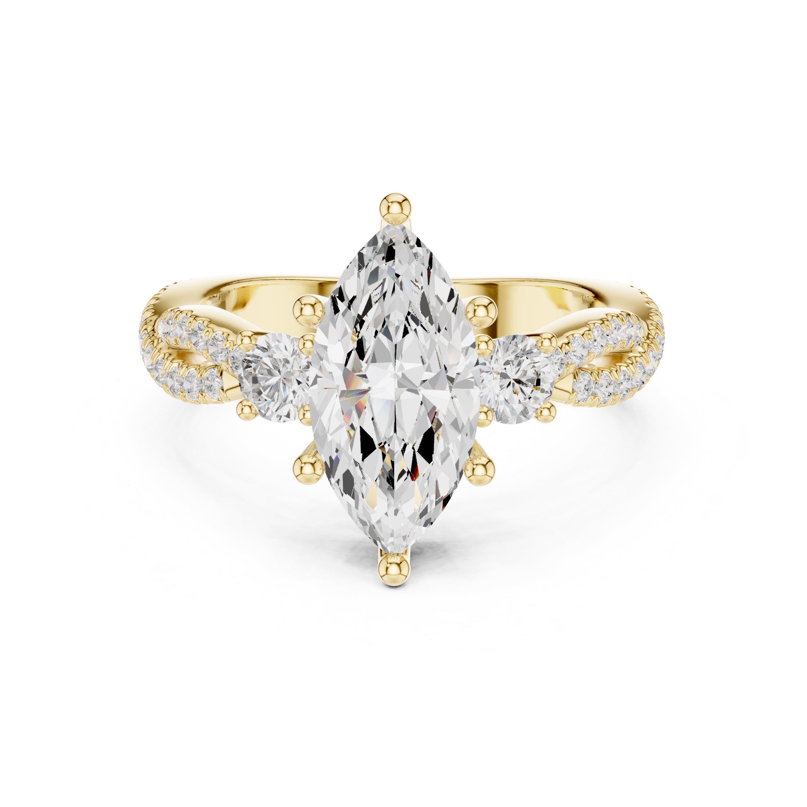 2.00 ct Cascade Twist Engagement Ring 2ct Yellow Gold Marquise