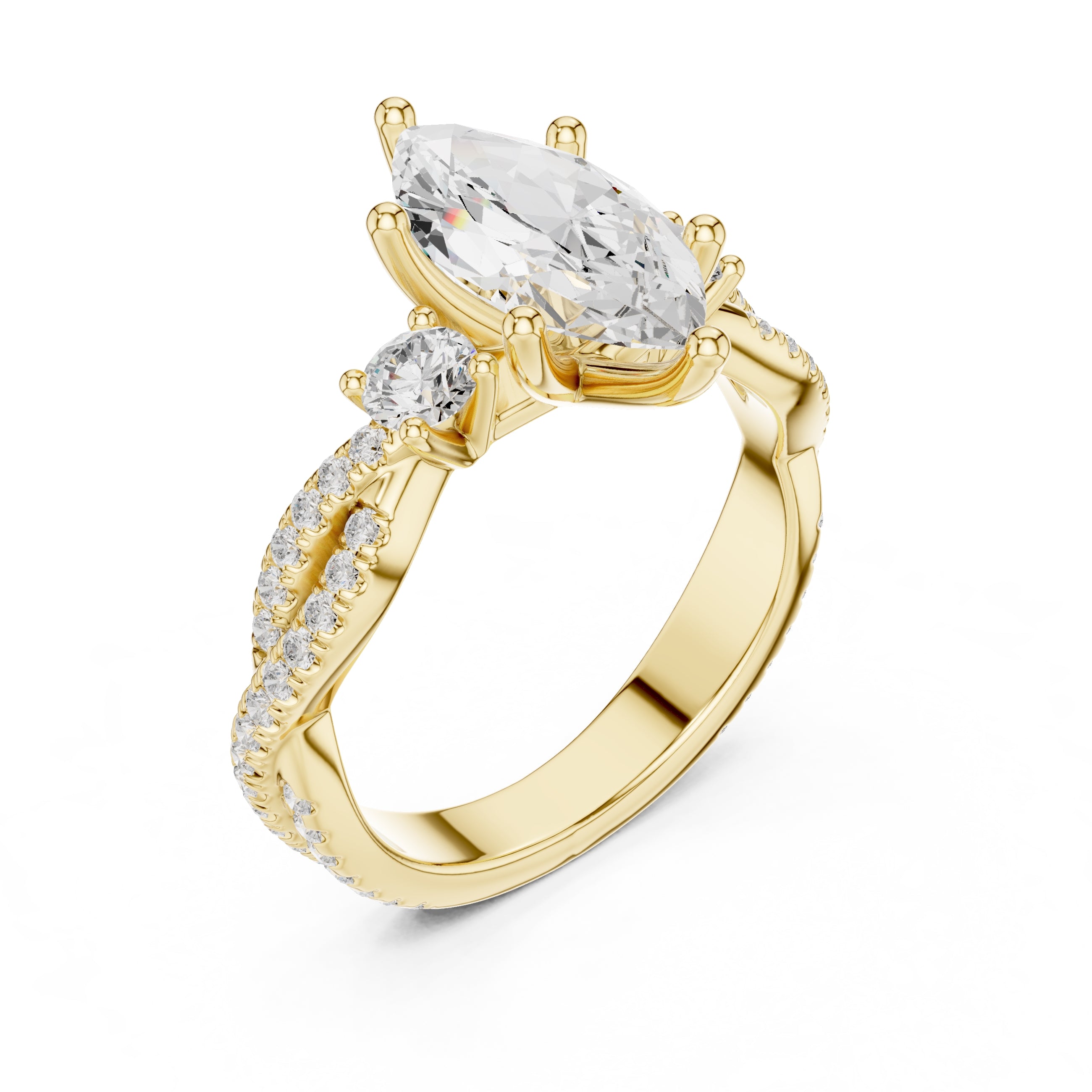 2.00 ct Cascade Twist Engagement Ring 2ct Yellow Gold Marquise