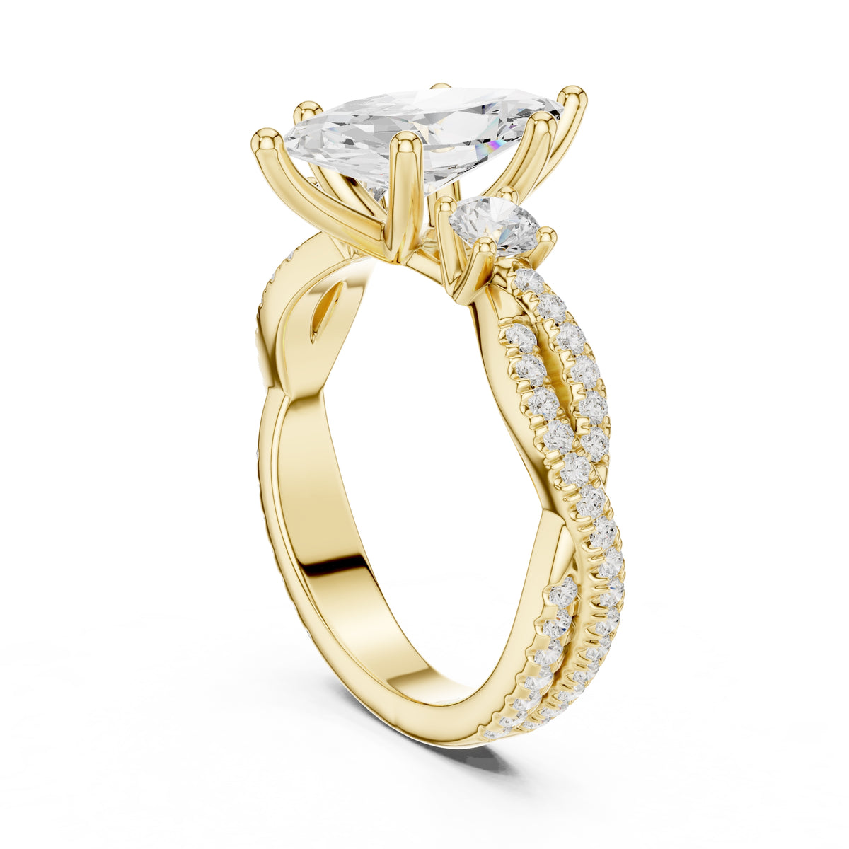 2.00 ct Cascade Twist Engagement Ring 2ct Yellow Gold Marquise