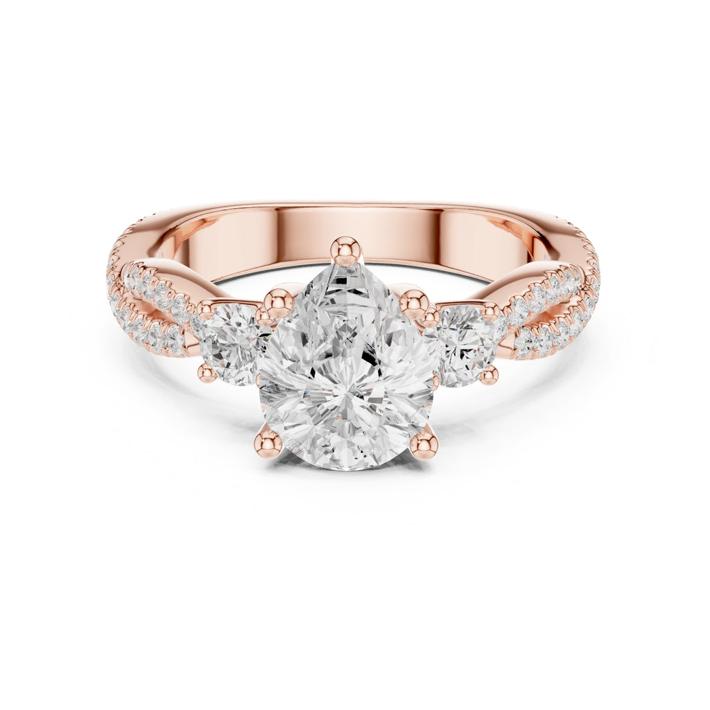 2.00 ct Cascade Twist Engagement Ring 2ct Rose Gold Pear