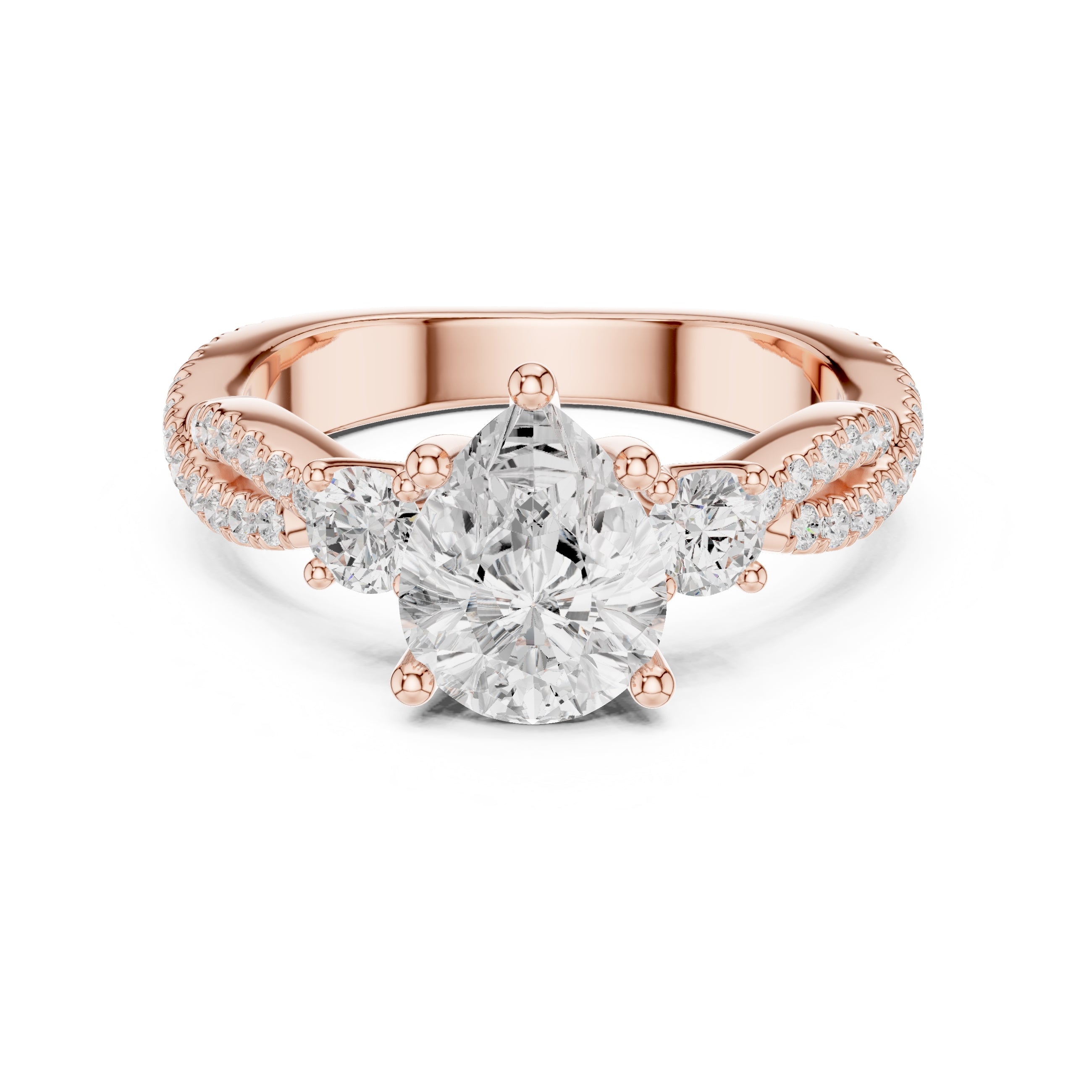 2.00 ct Cascade Twist Engagement Ring 2ct Rose Gold Pear