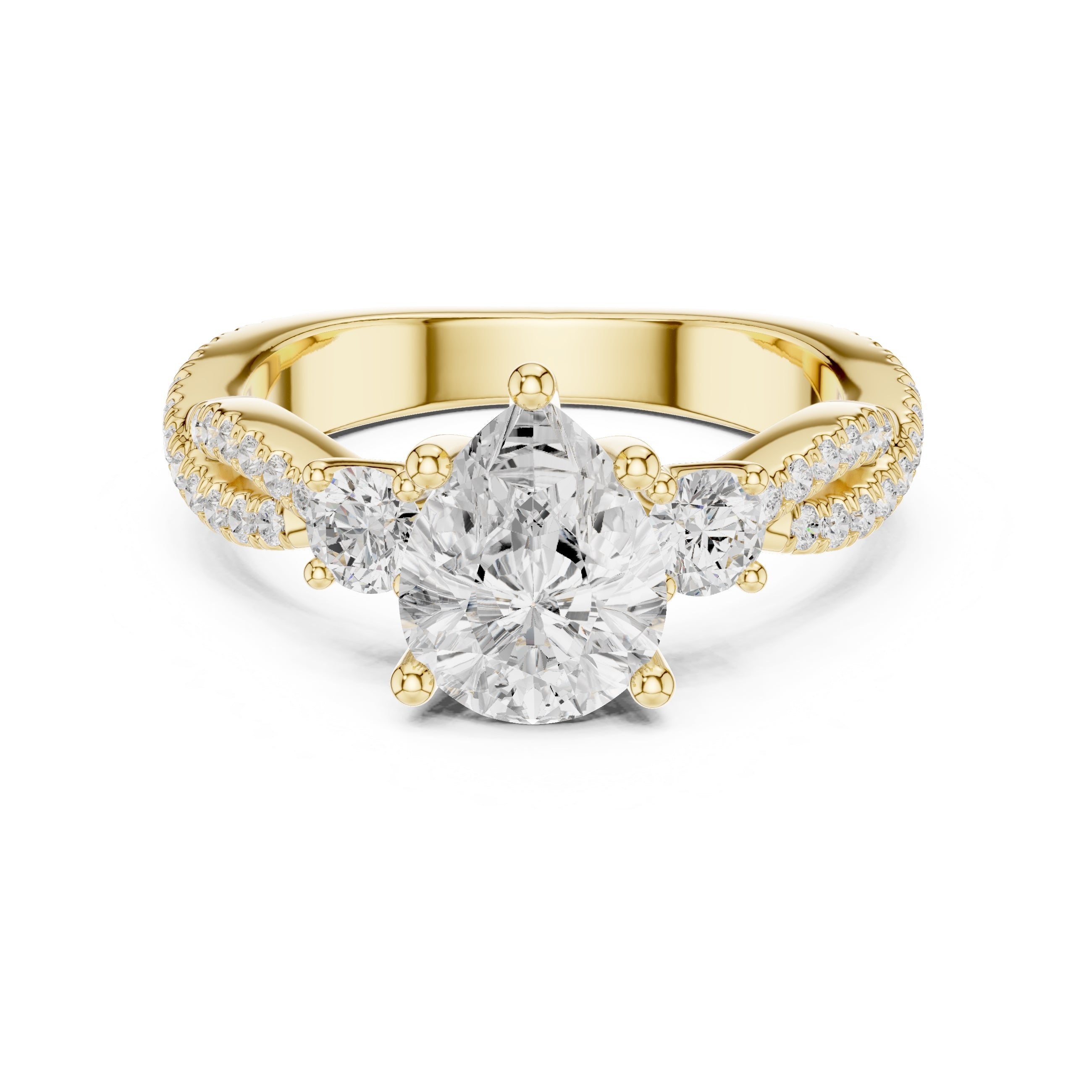 2.00 ct Cascade Twist Engagement Ring 2ct Yellow Gold Pear