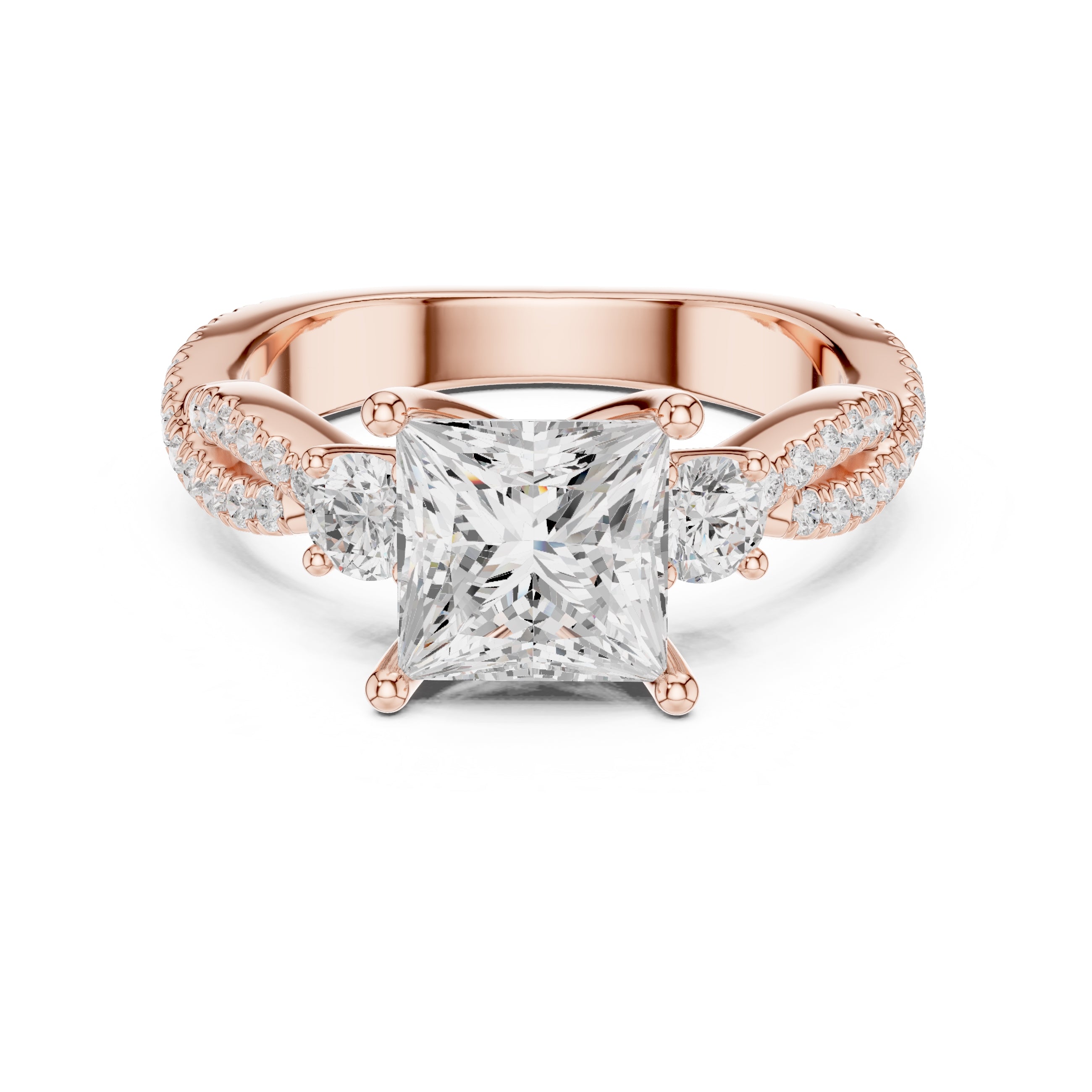 2.00 ct Cascade Twist Engagement Ring 2ct Rose Gold Princess