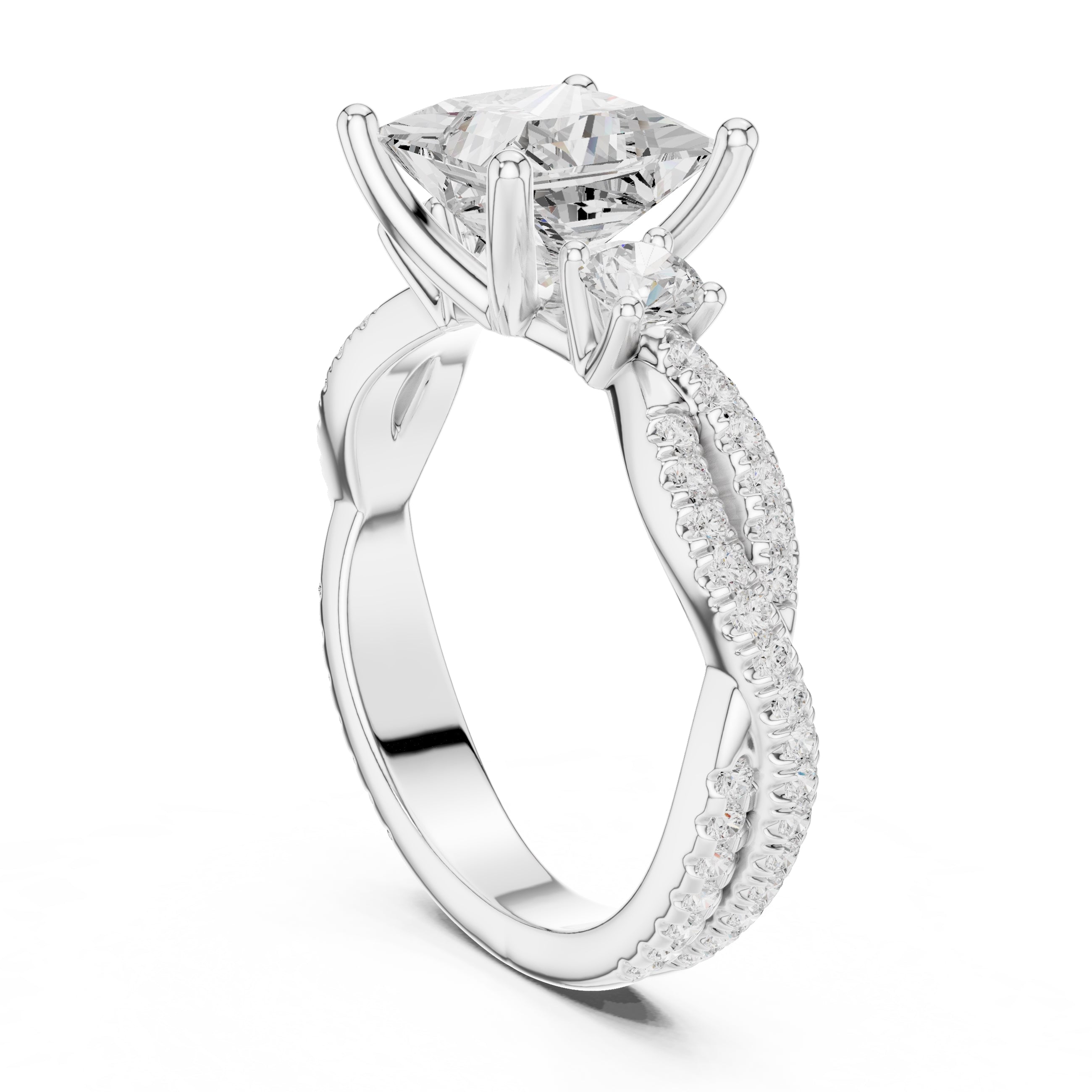 2.00 ct Cascade Twist Engagement Ring 2ct White Gold Princess