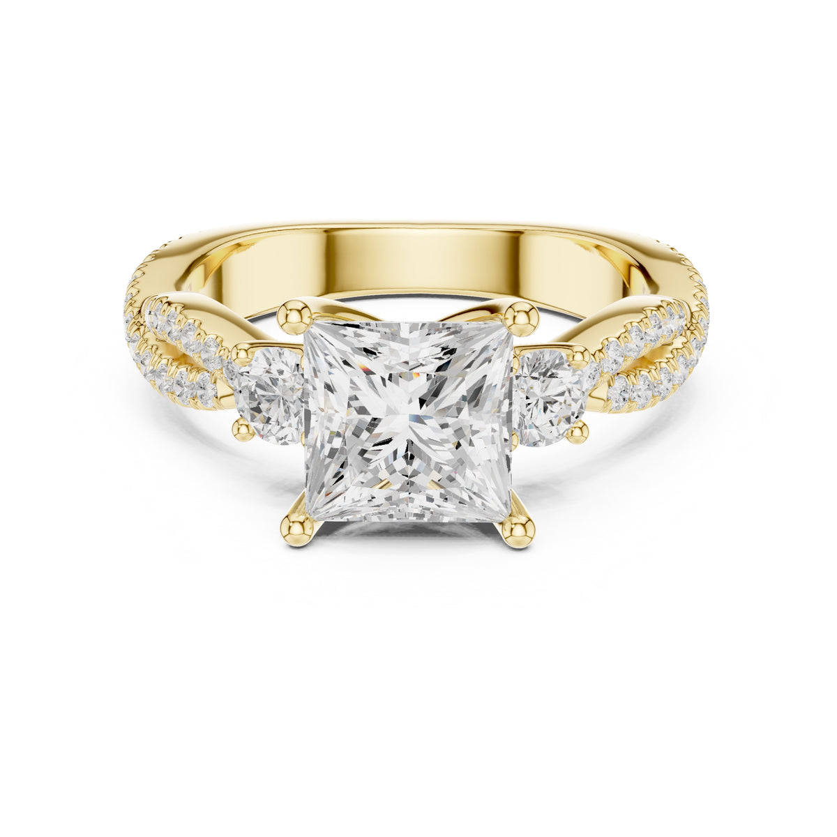 2.00 ct Cascade Twist Engagement Ring 2ct Yellow Gold Princess