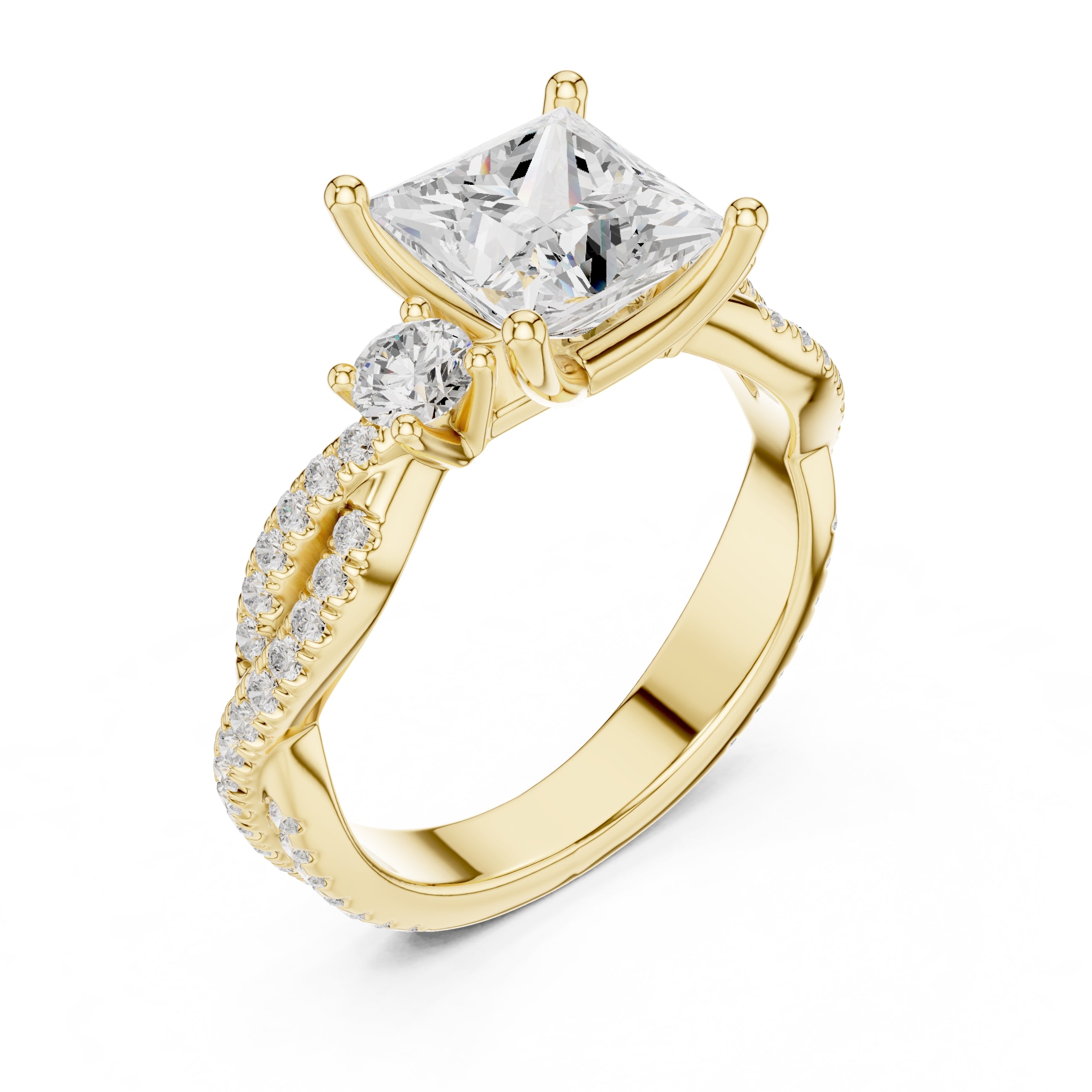 2.00 ct Cascade Twist Engagement Ring 2ct Yellow Gold Princess