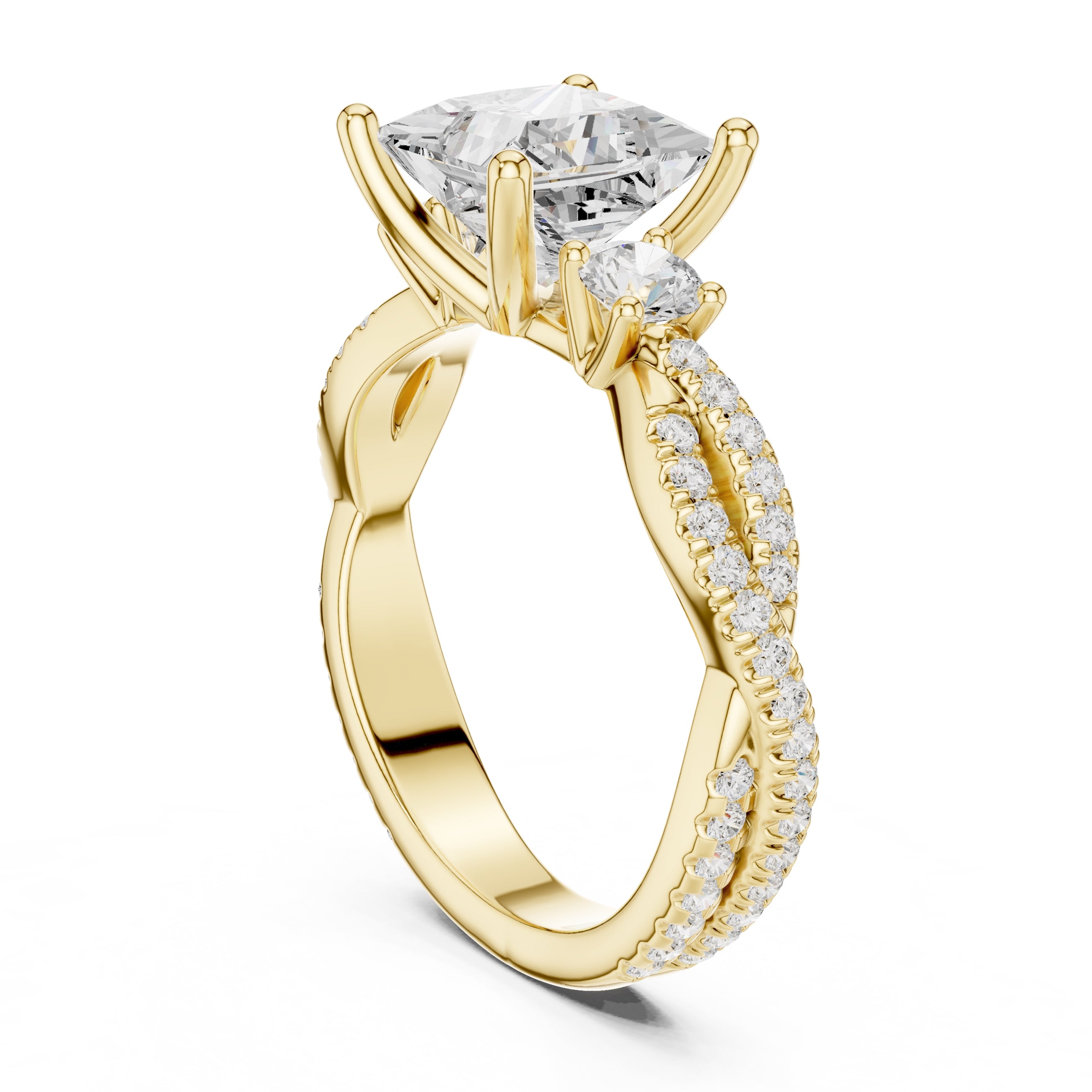 2.00 ct Cascade Twist Engagement Ring 2ct Yellow Gold Princess