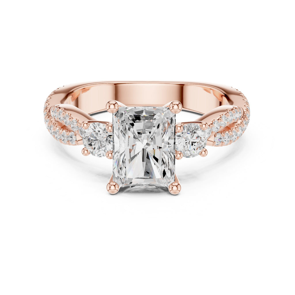 2.00 ct Cascade Twist Engagement Ring 2ct Rose Gold Radiant
