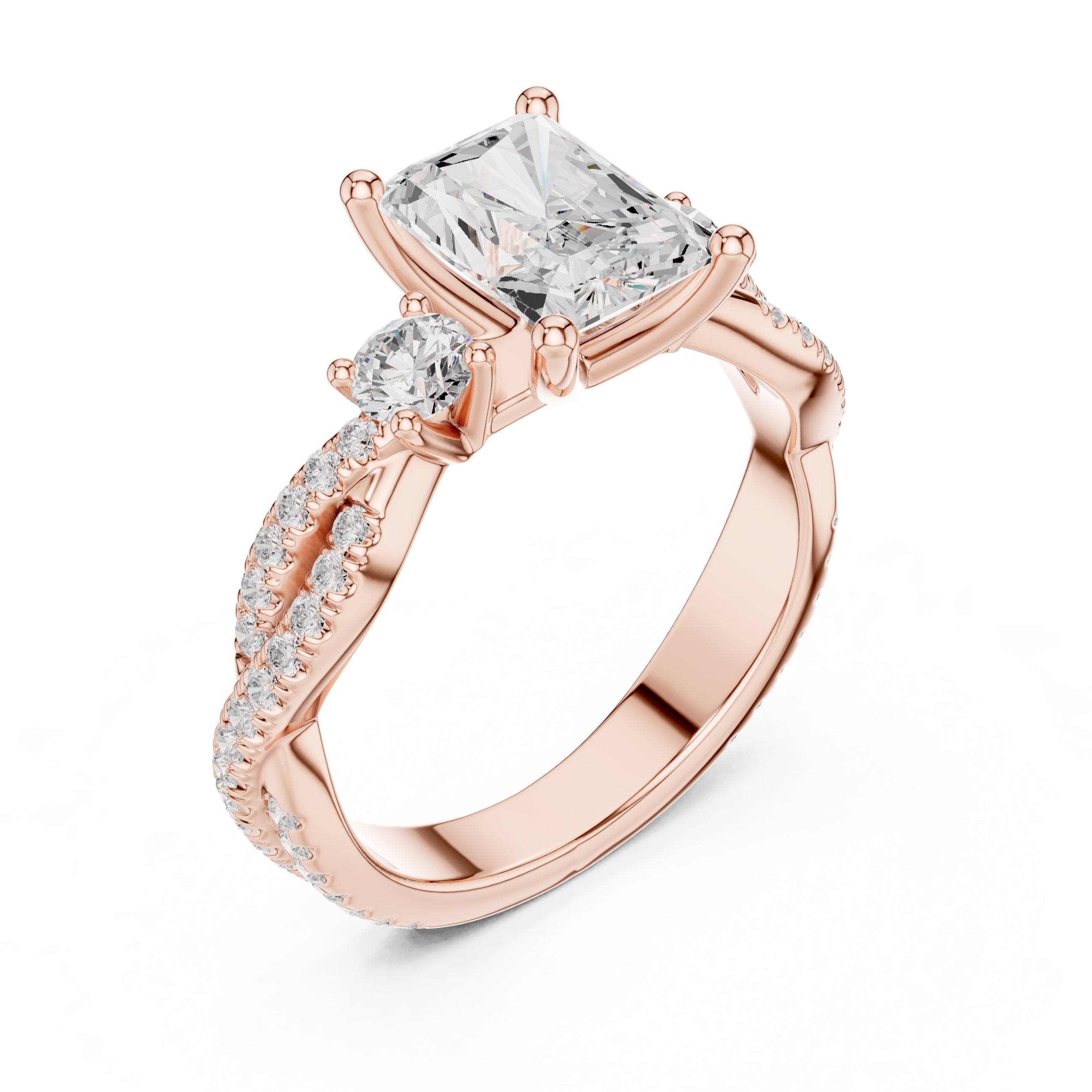 2.00 ct Cascade Twist Engagement Ring 2ct Rose Gold Radiant