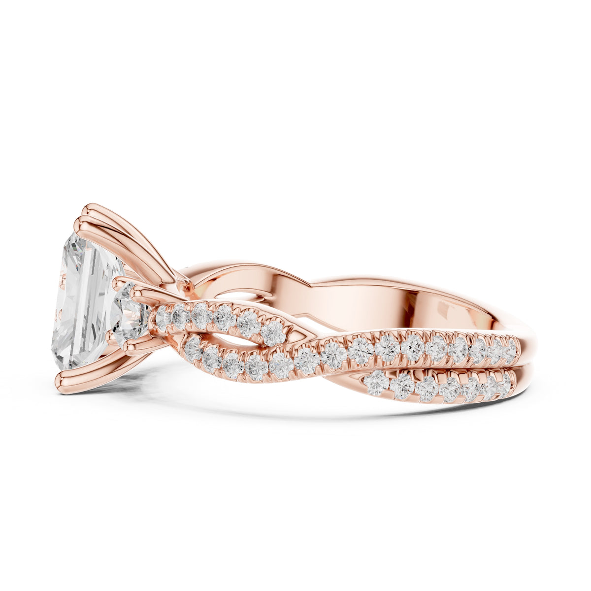 2.00 ct Cascade Twist Engagement Ring 2ct Rose Gold Radiant