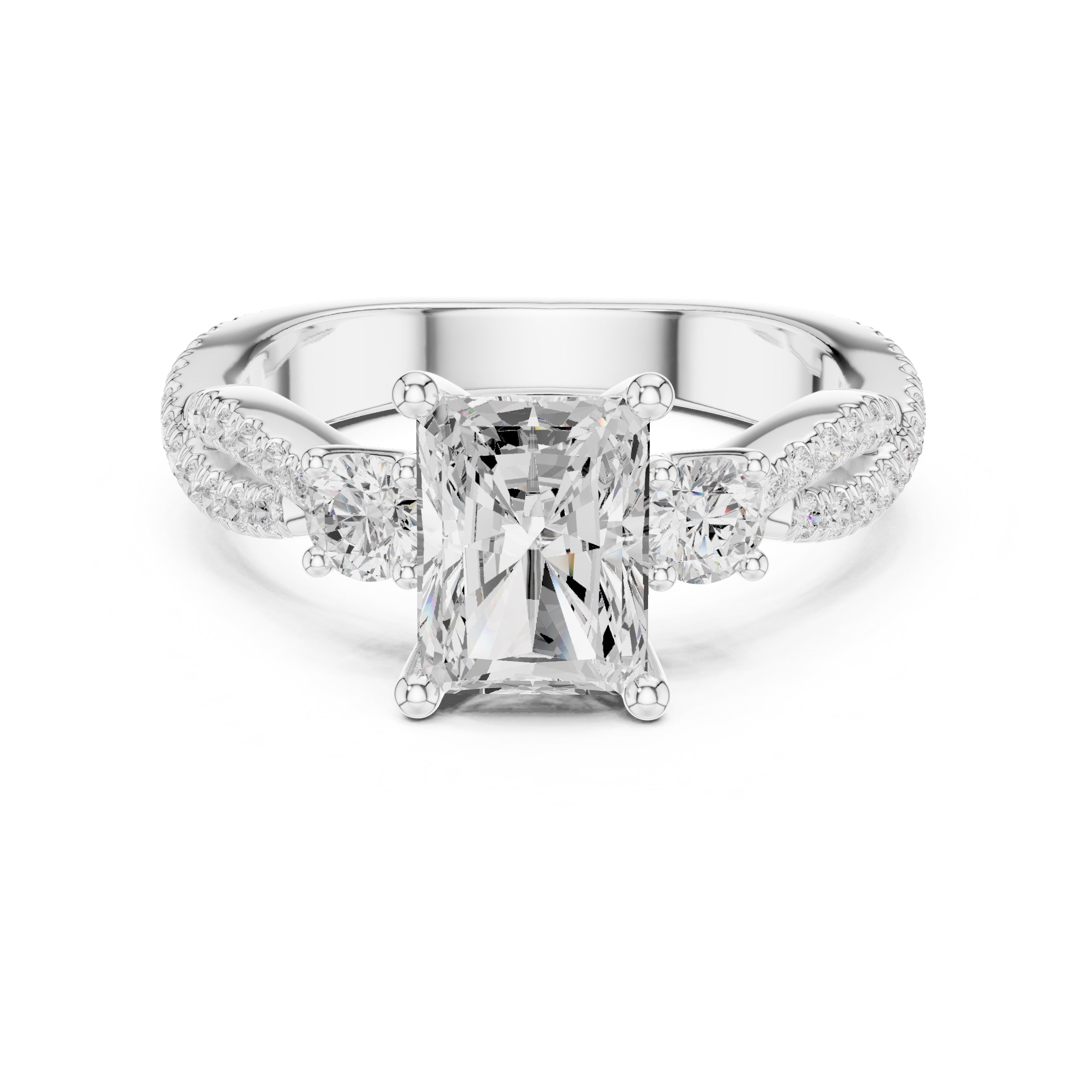 2.00 ct Cascade Twist Engagement Ring 2ct White Gold Radiant