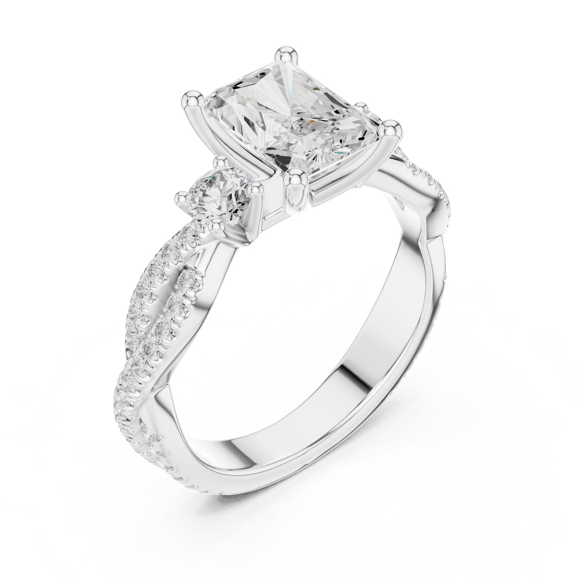 2.00 ct Cascade Twist Engagement Ring 2ct White Gold Radiant