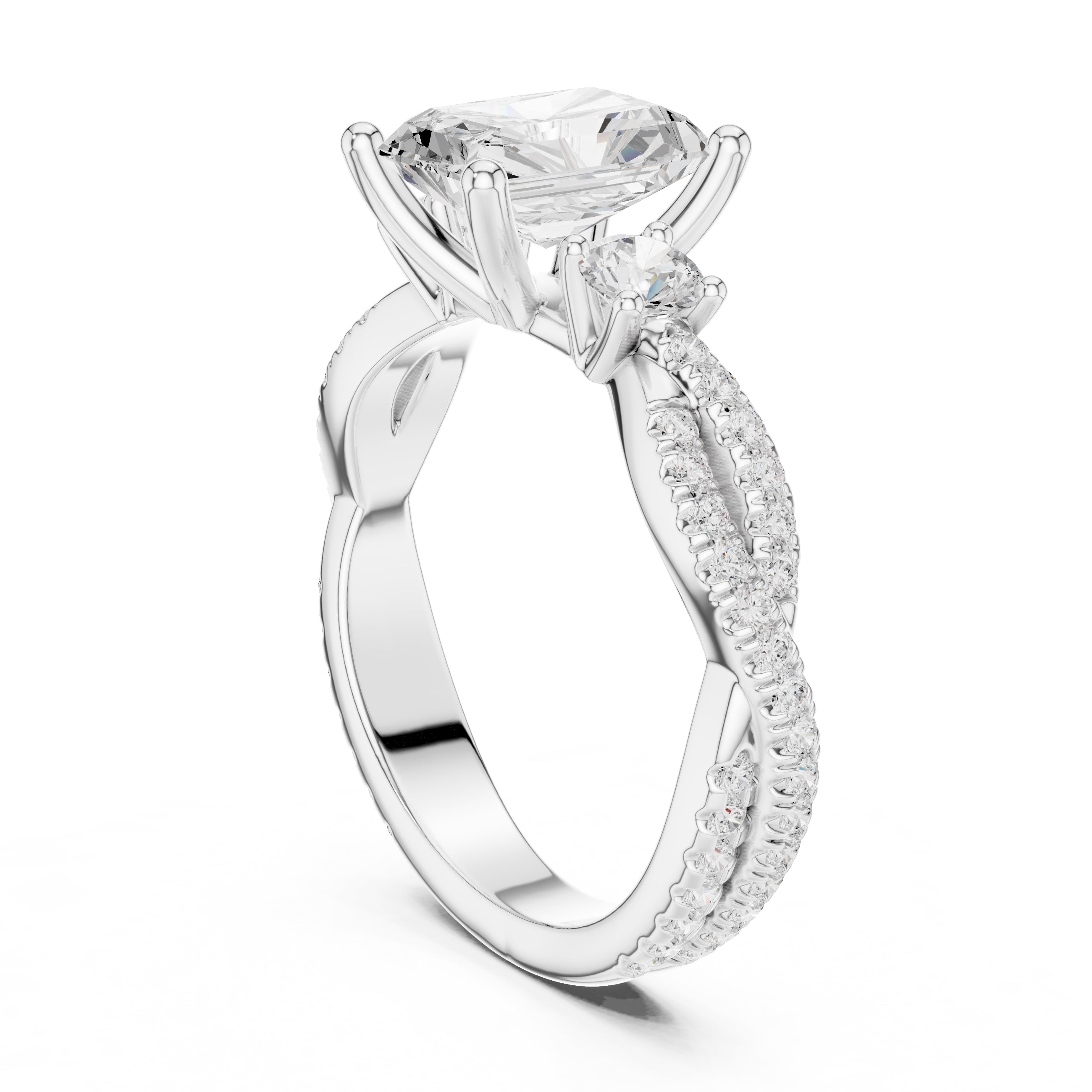 2.00 ct Cascade Twist Engagement Ring 2ct White Gold Radiant
