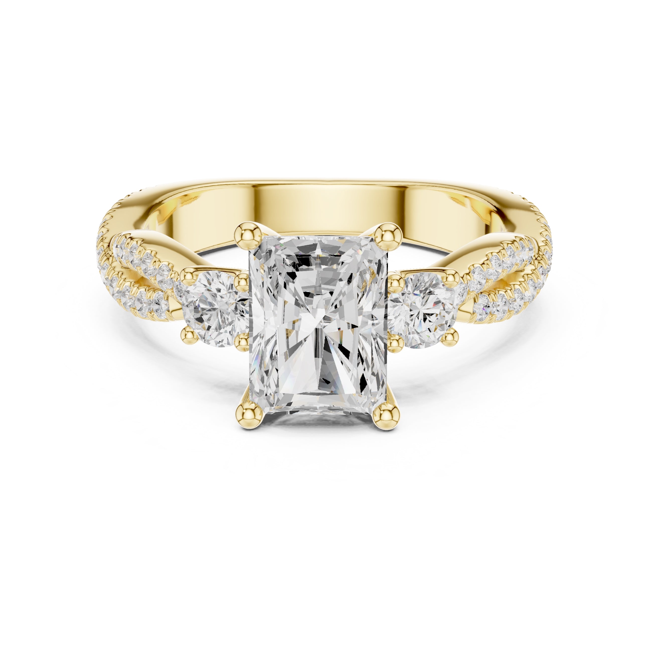 2.00 ct Cascade Twist Engagement Ring 2ct Yellow Gold Radiant