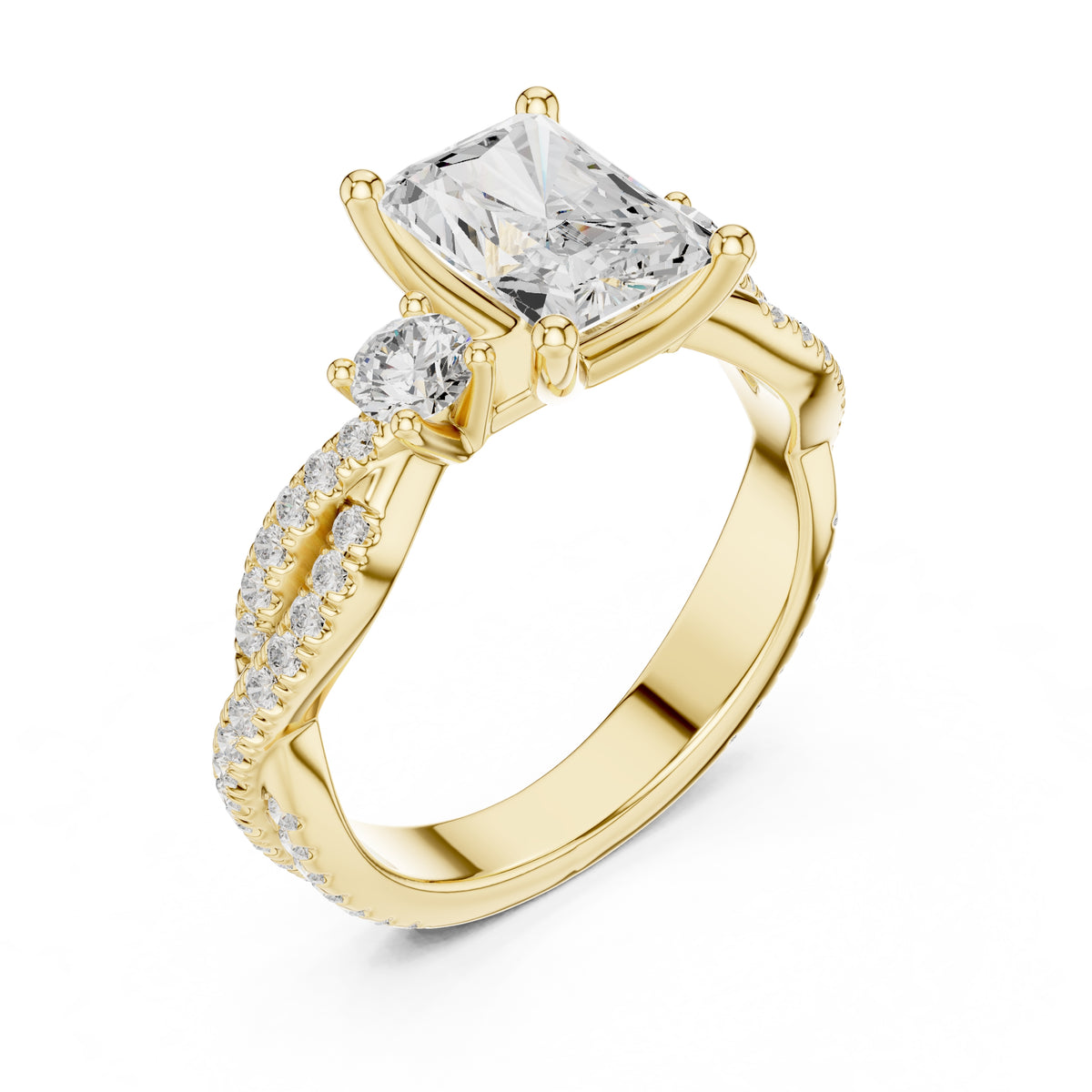 2.00 ct Cascade Twist Engagement Ring 2ct Yellow Gold Radiant