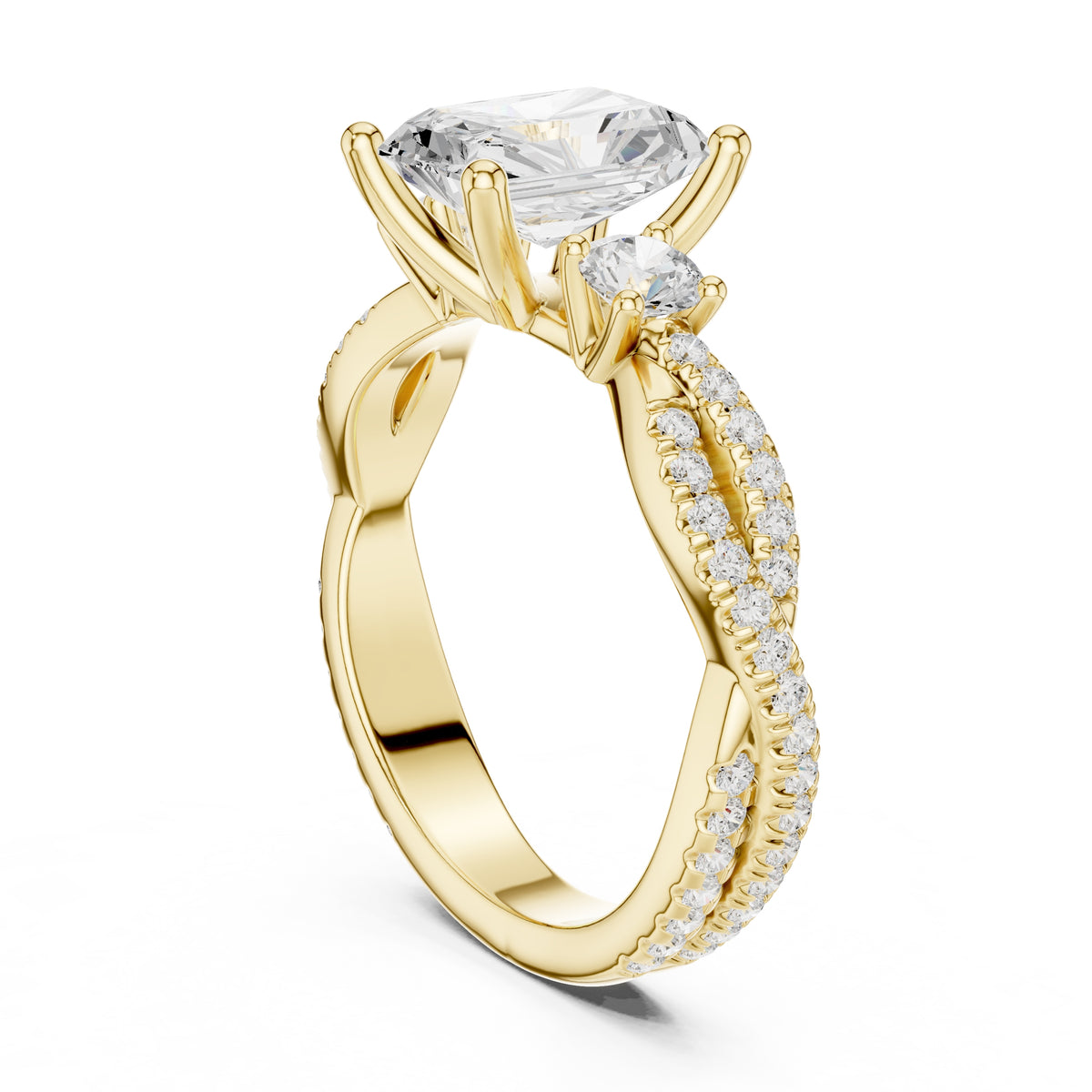 2.00 ct Cascade Twist Engagement Ring 2ct Yellow Gold Radiant