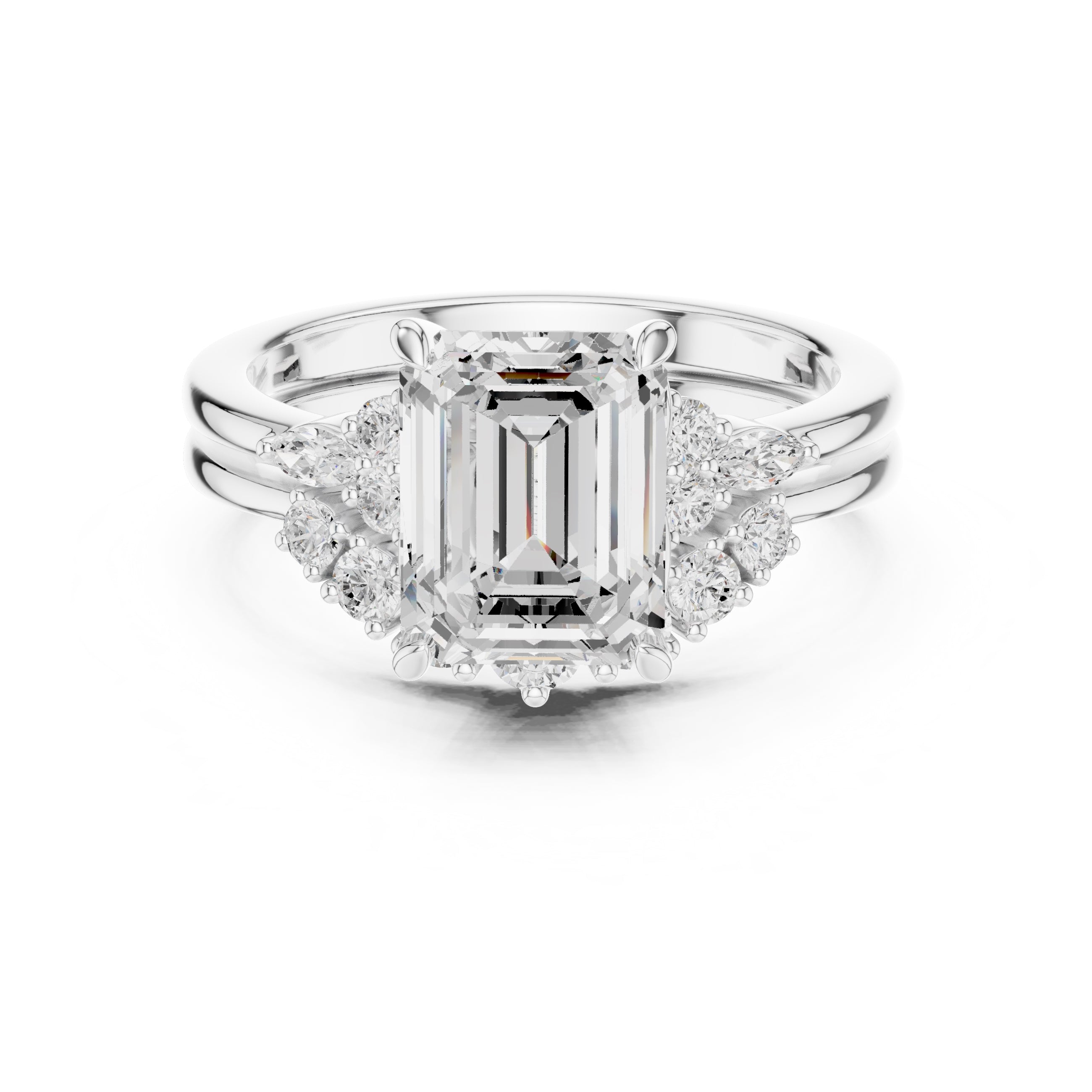 2.50 ct Solstice Cluster Engagement Ring 2.5ct White Gold Emerald