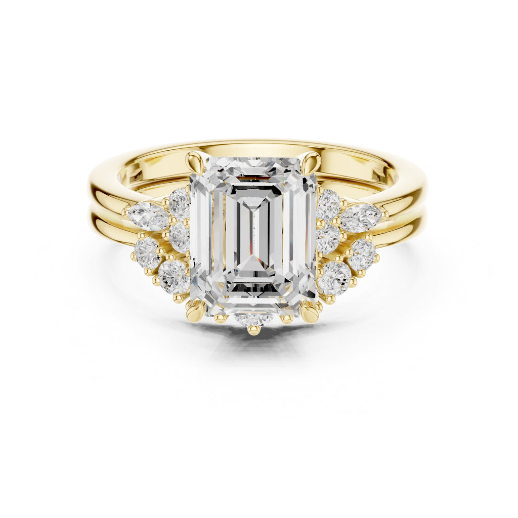 2.50 ct Solstice Cluster Engagement Ring 2.5ct Yellow Gold Emerald