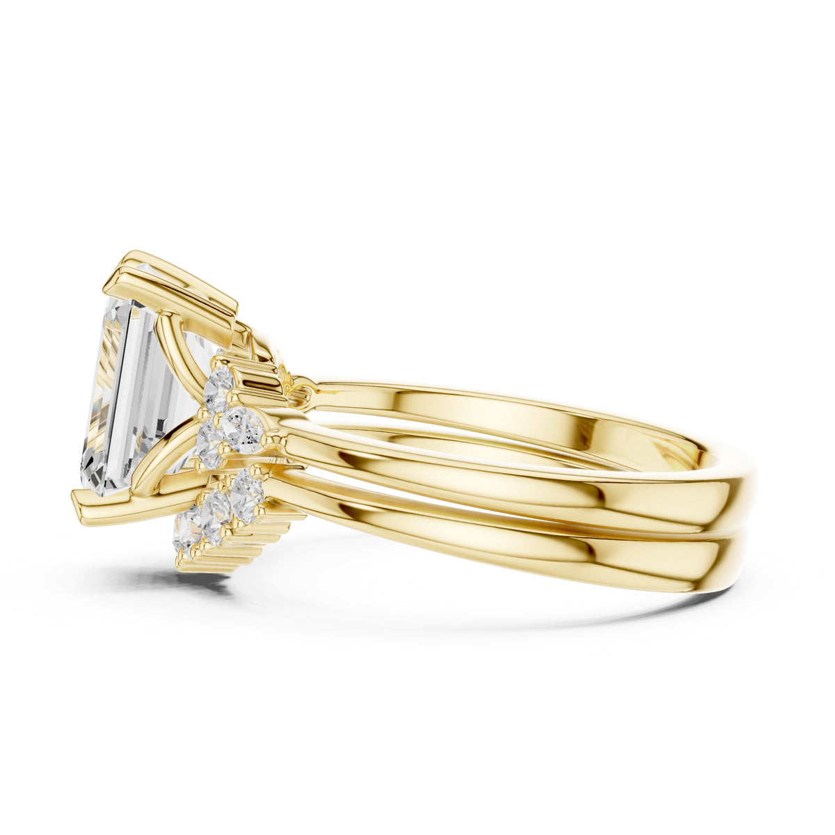 2.50 ct Solstice Cluster Engagement Ring 2.5ct Yellow Gold Emerald