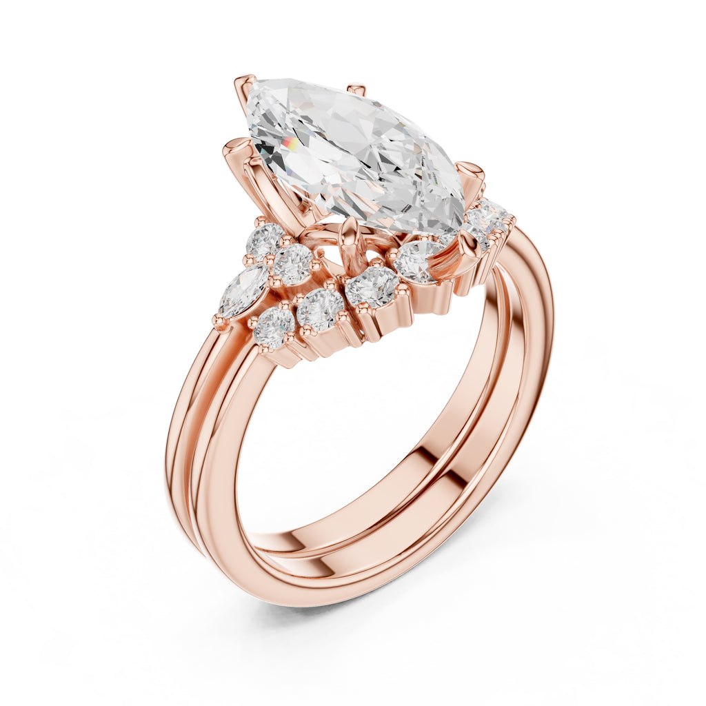 2.50 ct Solstice Cluster Engagement Ring 2.5ct Rose Gold Marquise