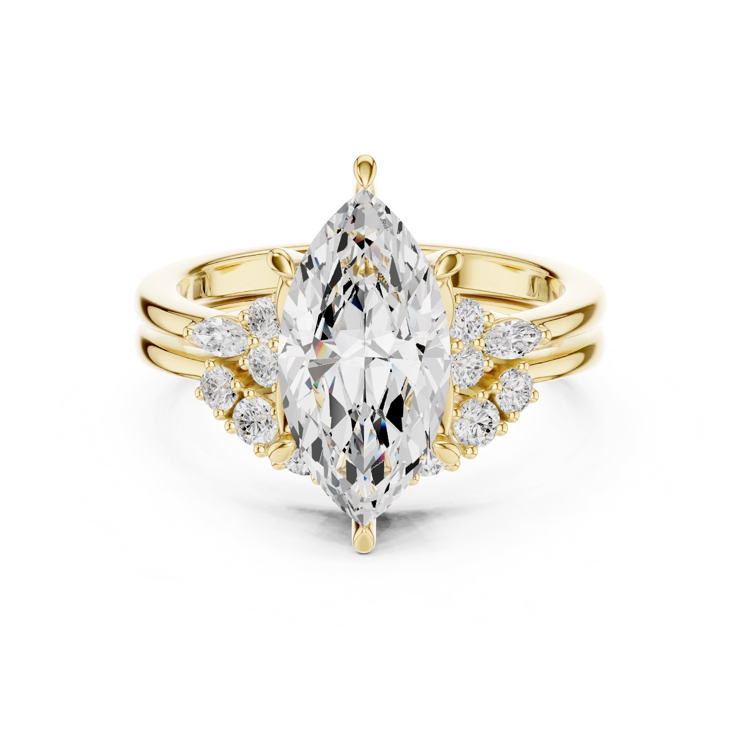 2.50 ct Solstice Cluster Engagement Ring 2.5ct Yellow Gold Marquise