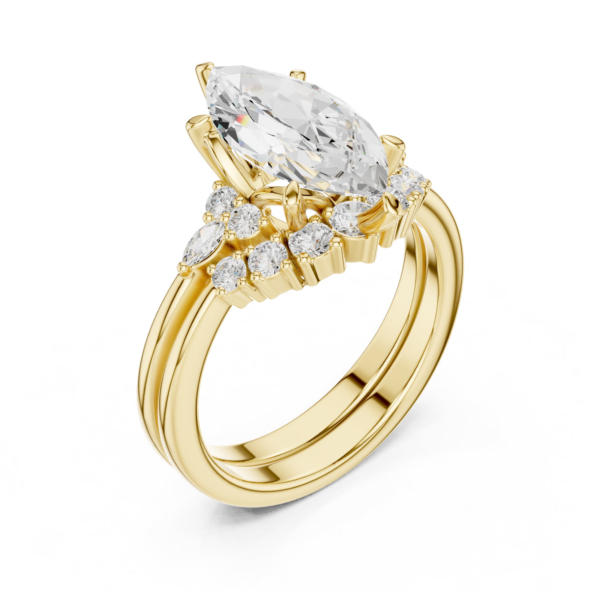 2.50 ct Solstice Cluster Engagement Ring 2.5ct Yellow Gold Marquise