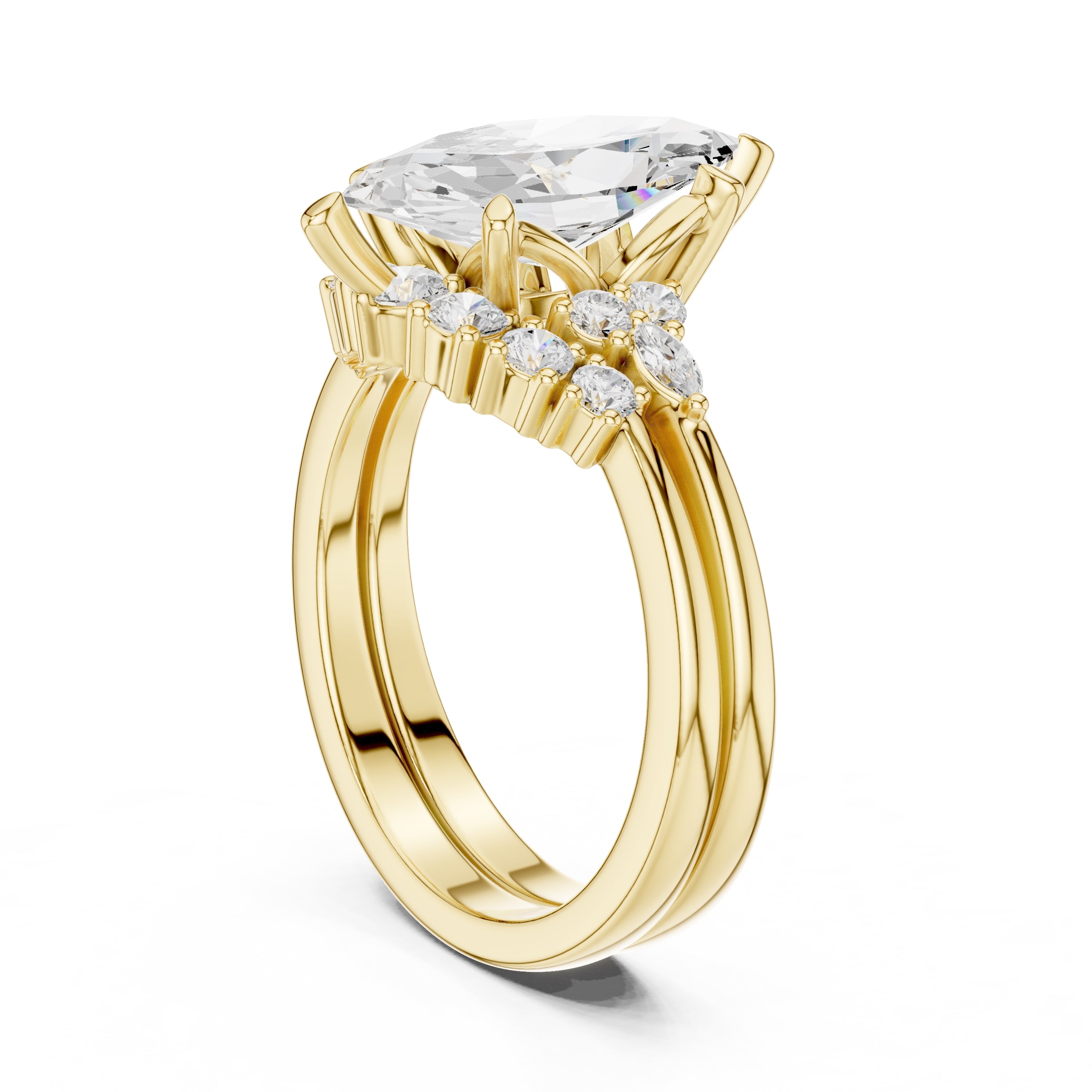 2.50 ct Solstice Cluster Engagement Ring 2.5ct Yellow Gold Marquise
