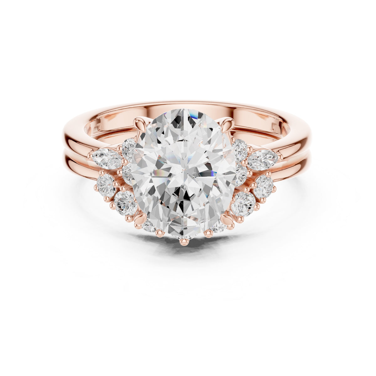 2.50 ct Solstice Cluster Engagement Ring 2.5ct Rose Gold Oval