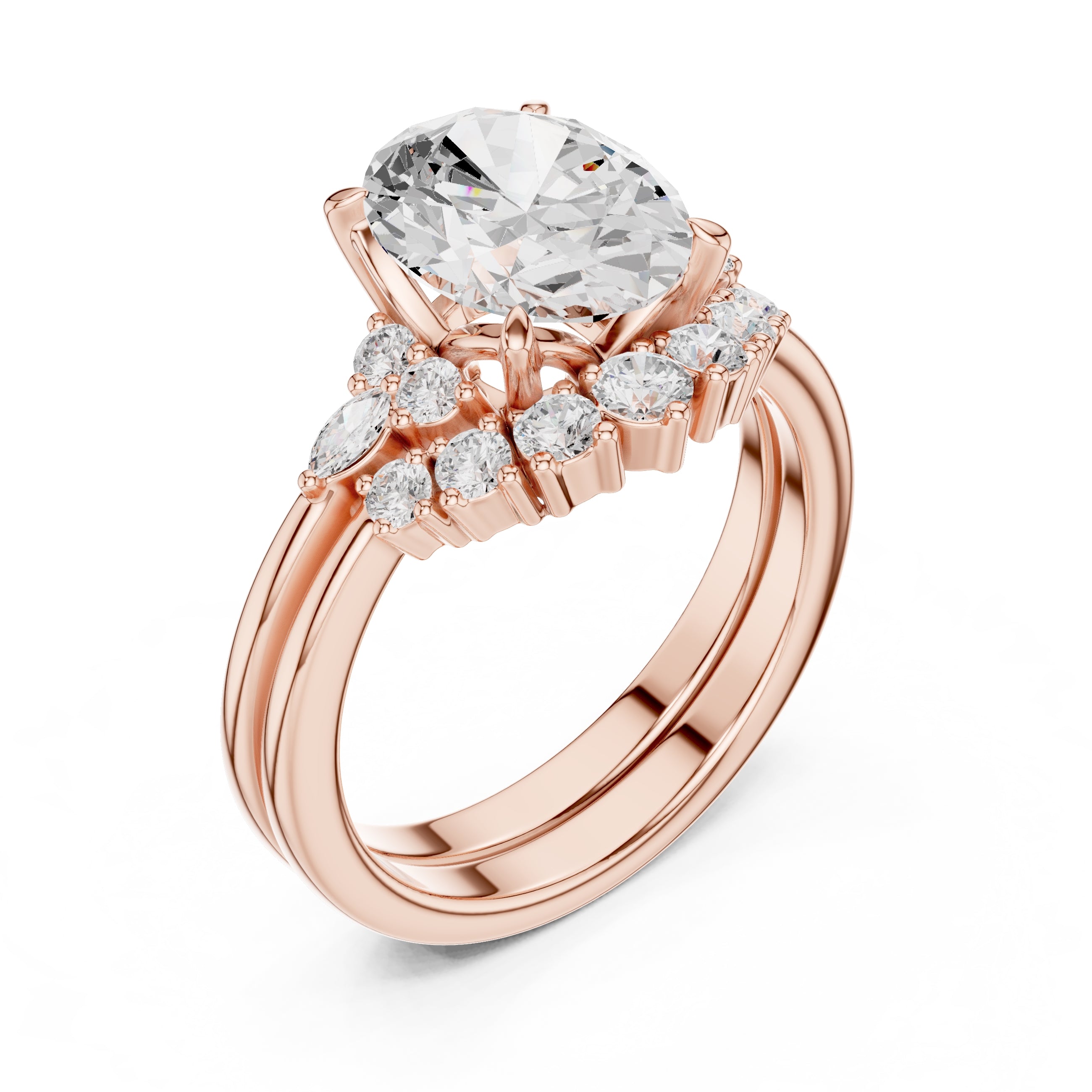 2.50 ct Solstice Cluster Engagement Ring 2.5ct Rose Gold Oval